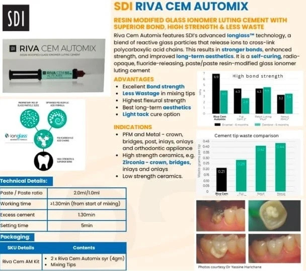 2 x SDI RIVA CEM AUTOMIX Dental Luting Cement 4gm Resin Modified Glass Ionomer F