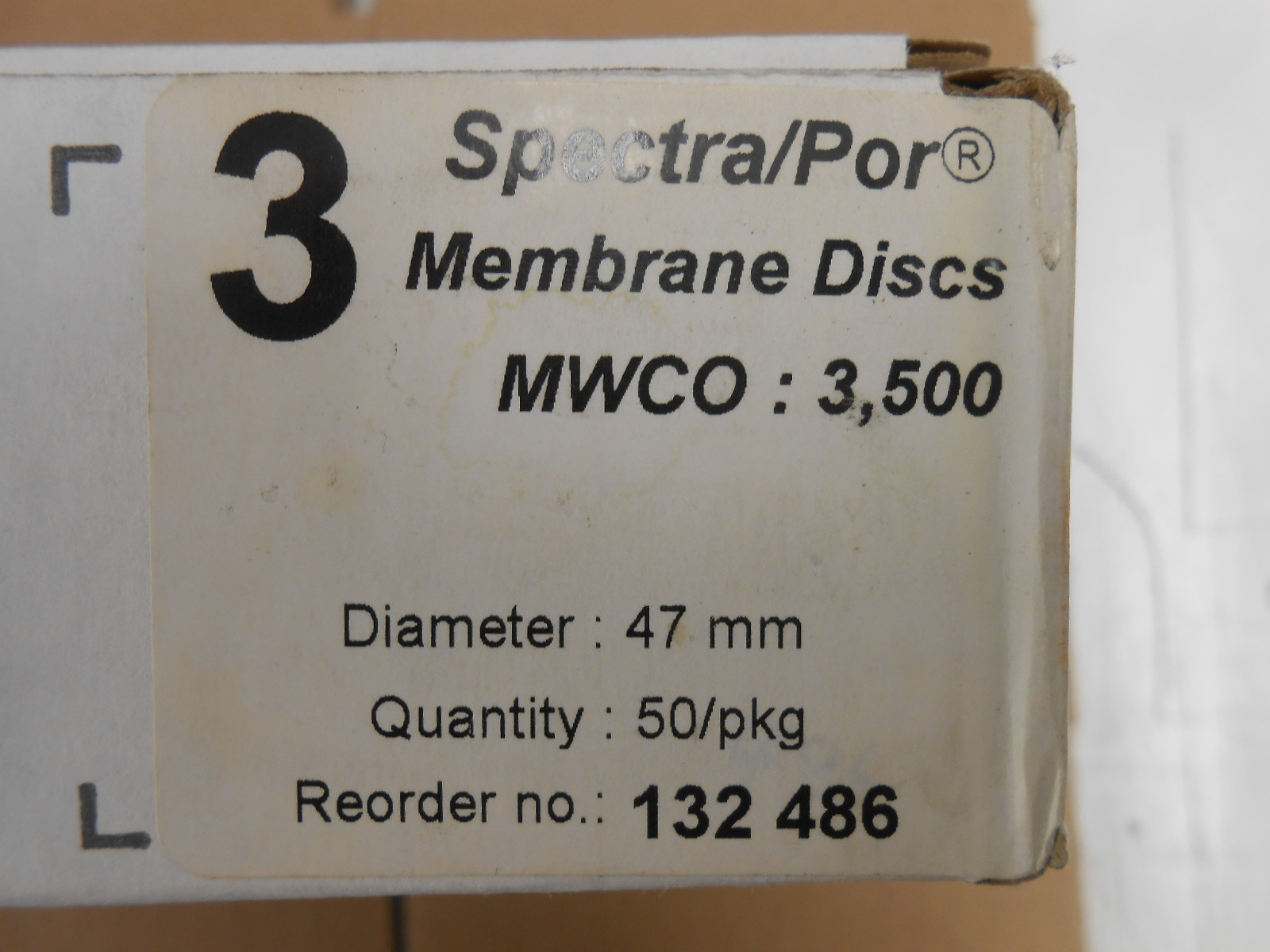 SPECTRUM 132 486 SPECTRA/POR 3 DISCS 3,500 MWCO 47MM 50/PKG
