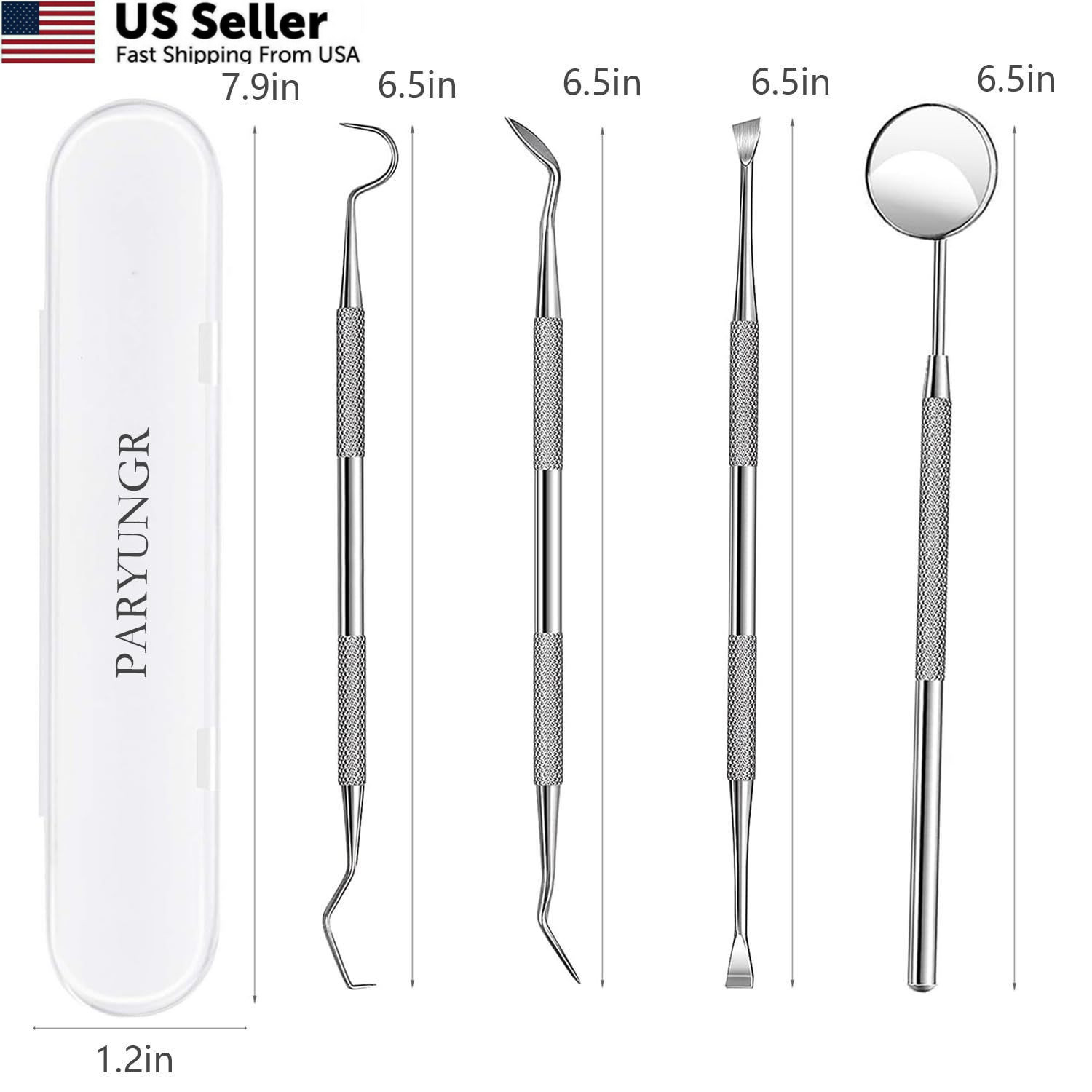 PARYUNGR Dental Tools, Professional Teeth Cleaning 5 Piece Assortment, Silver