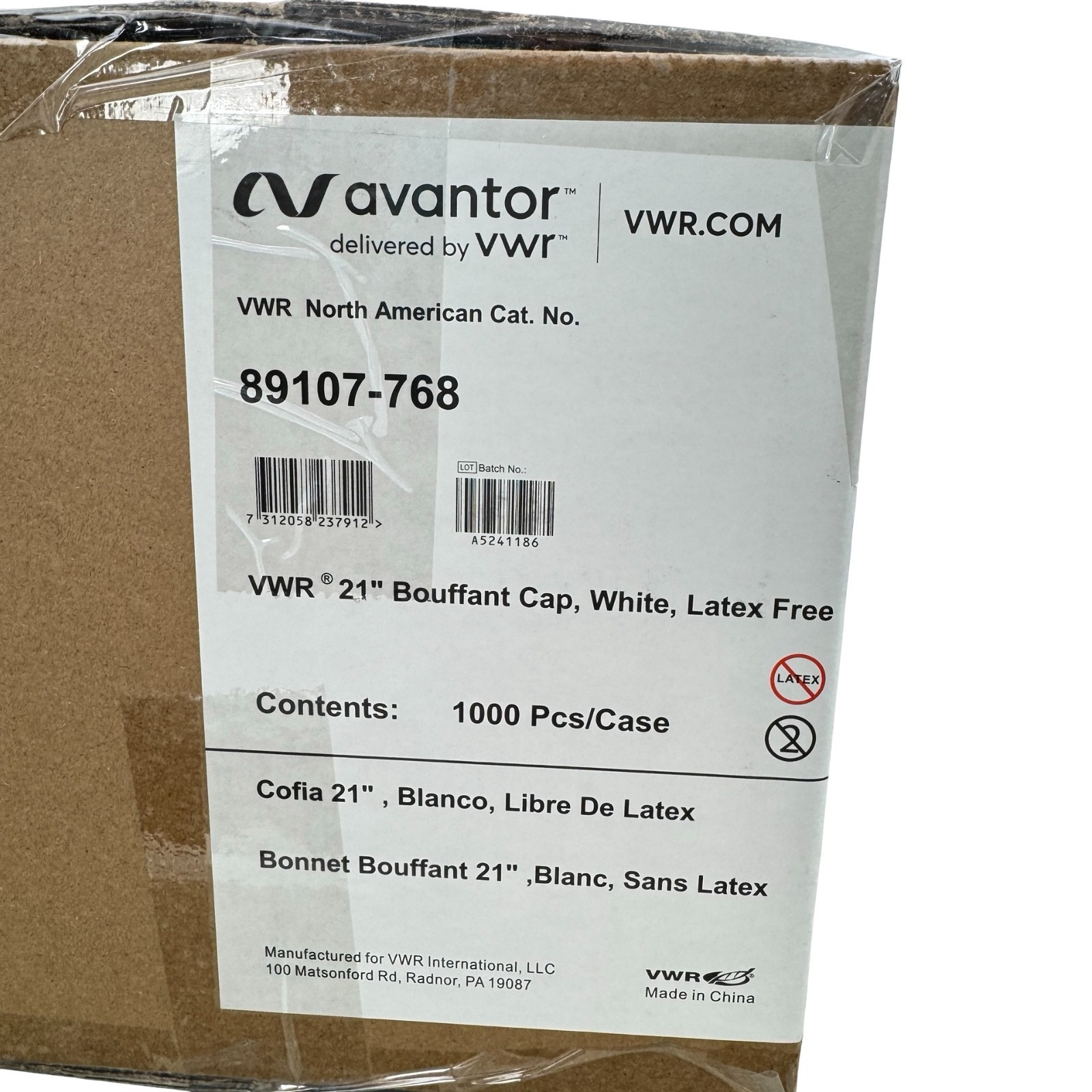 VWR 89107-768 21″ Bouffant Cap, White, Latex Free 1000PCS