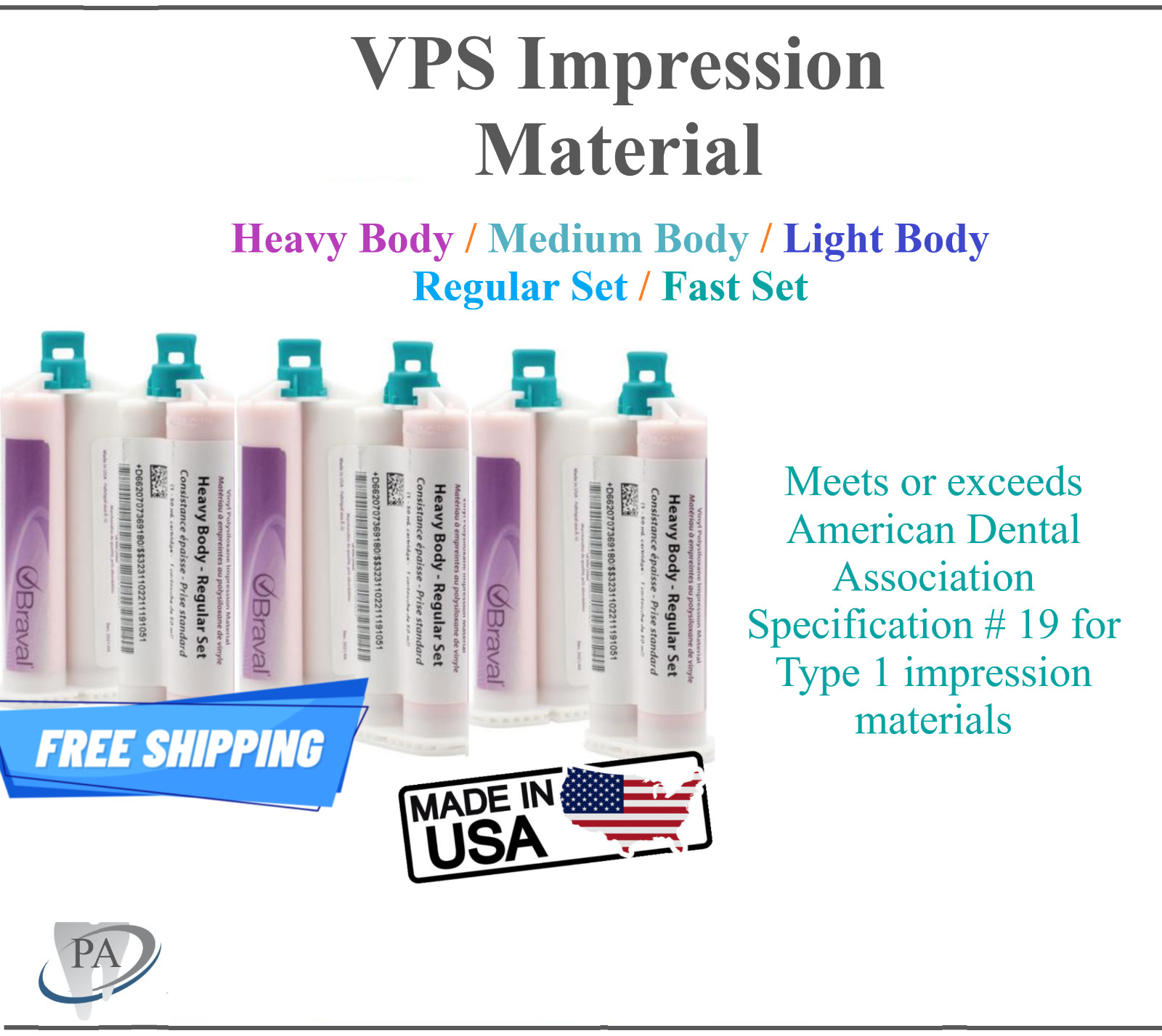 Dental MEDIUM BODY FAST SET VPS PVS Impression Material FAST Set 50ML, USA