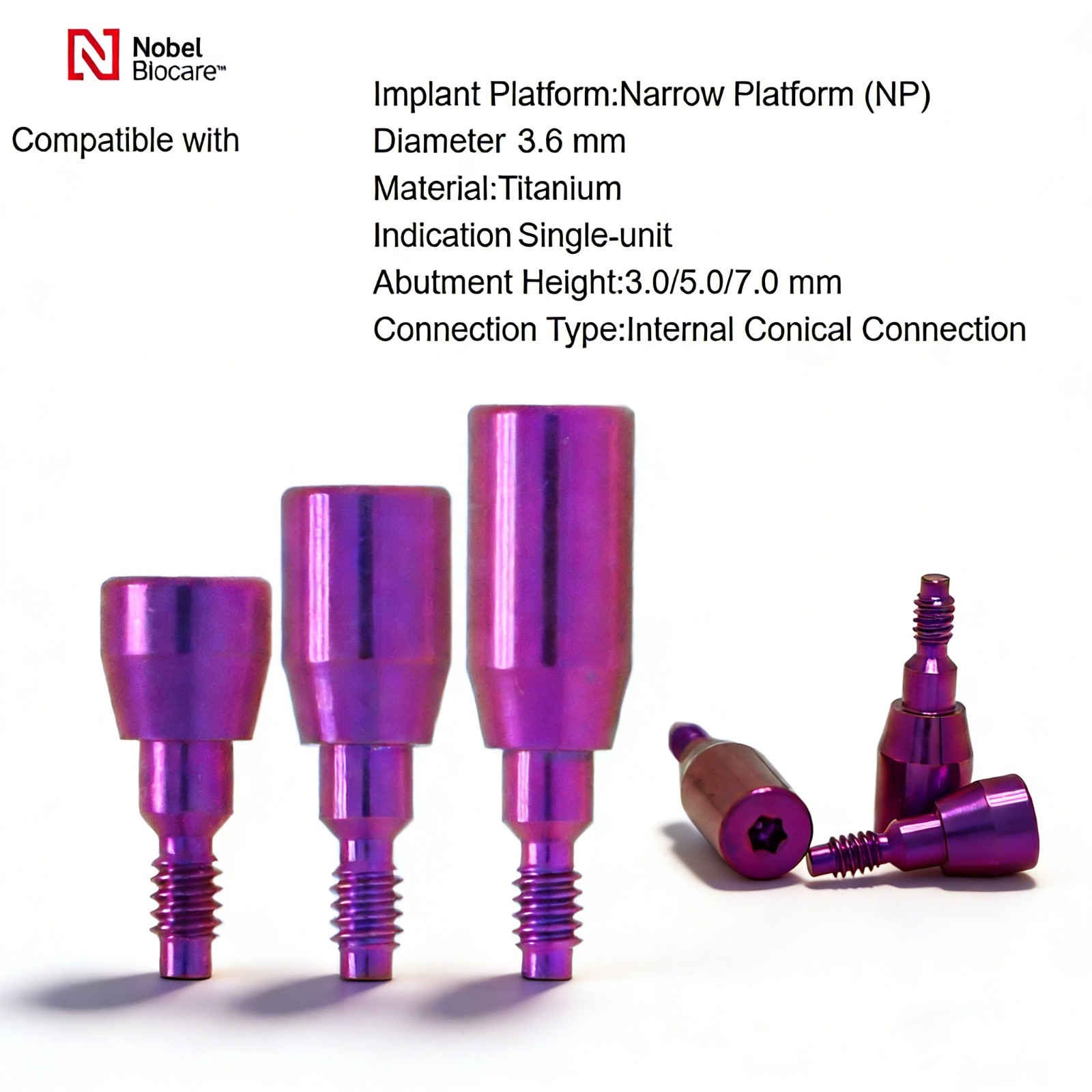 US Dental Healing Abutment NP RP ∅3.6/5.0/6.0 for Nobel Active Conical Titanium