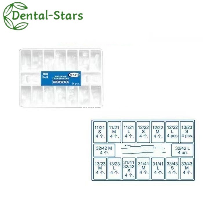 TOR VM Dental Anterior Transparent Forms For Temporary Crowns No 1.910 64Pcs/Box