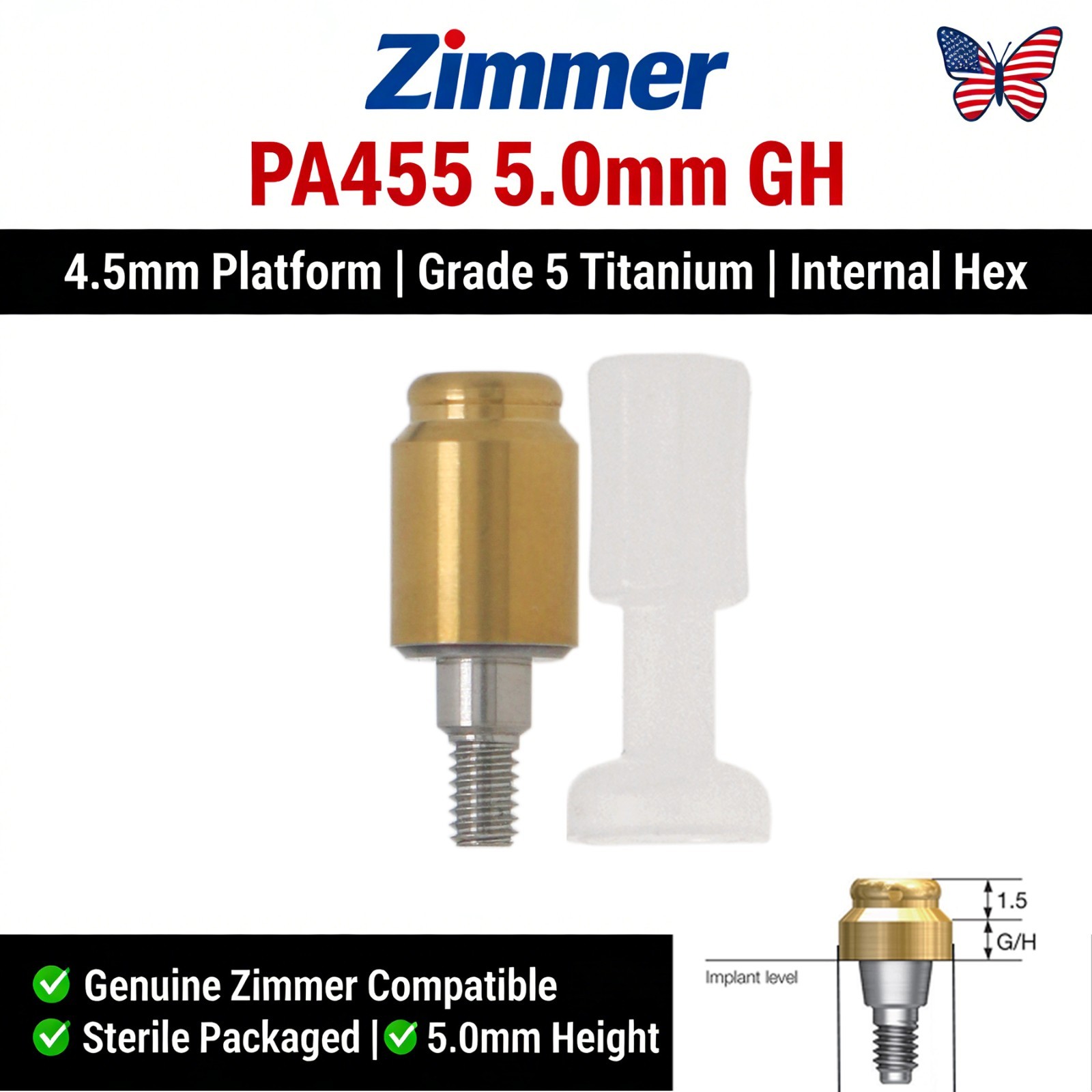 US LOCATOR Abutment Compatible with the ZimVie /Zimmer Biomet Tapered Screw Vent