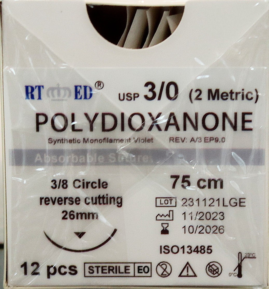 PDO/PDS Sutures 0, 2-0, and 3-0 75cm w/ 3/8 circle 26mm cutting needle 50 DOZ.