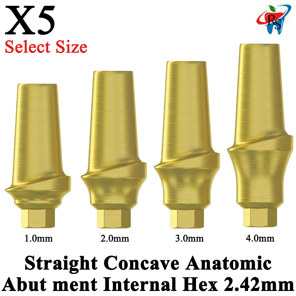 5x Dental Imp lant Straight Concave Anatomic Abut ment Inter Hex 2.42mm Titanium