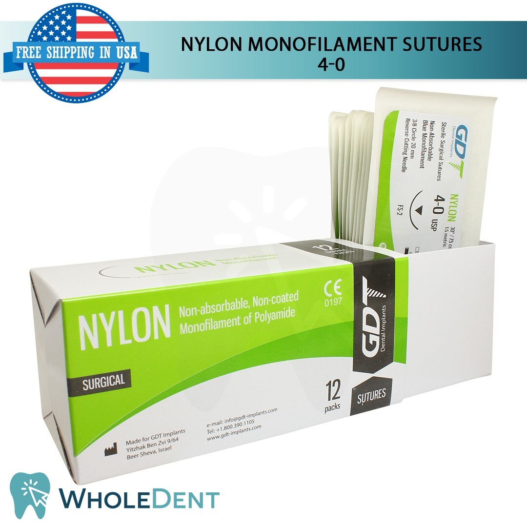 1X Atraumatic Nylon Suture Sewing Thread 3/8 Circle Reverse Sterile 4-0
