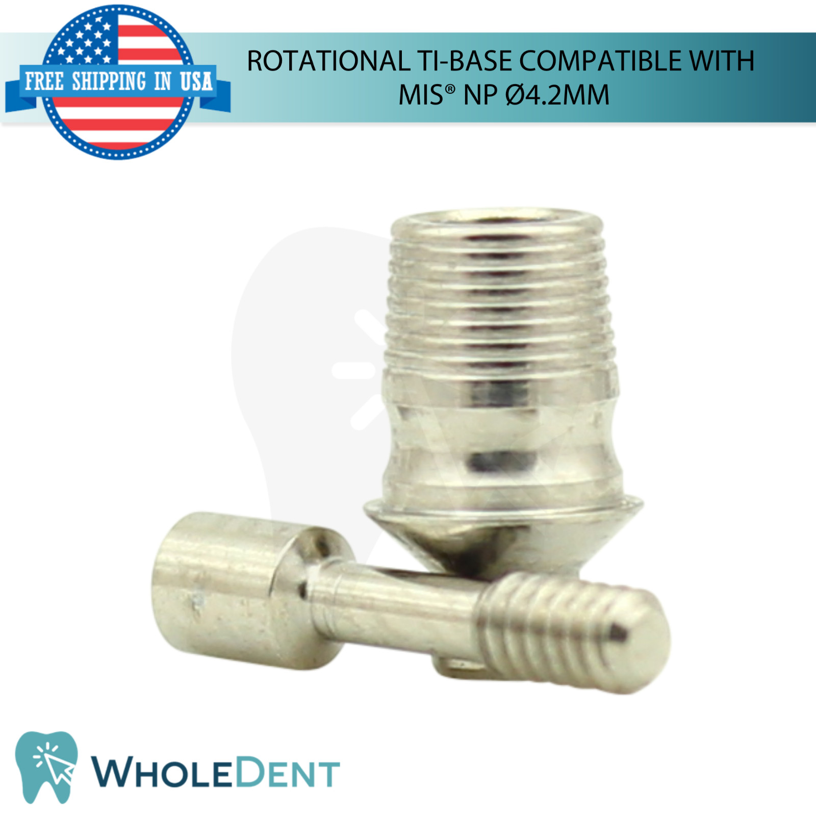 5x Dental Rotational Ti-Base Ø4.2mm NP MIS® Compatible Int Hex System 2.10mm
