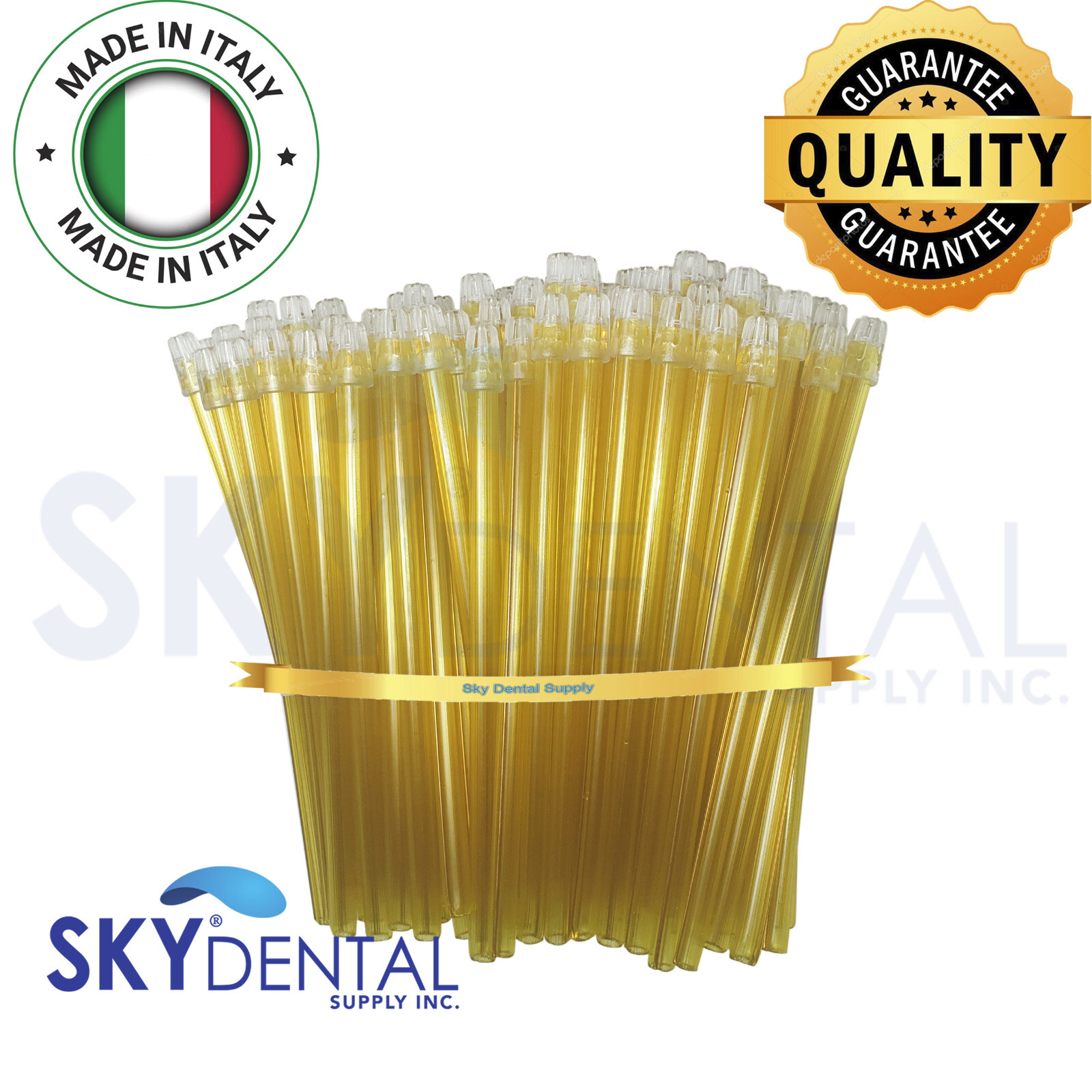 4500x Saliva Ejector Translucent Yellow with Clear Tips Made in Italy