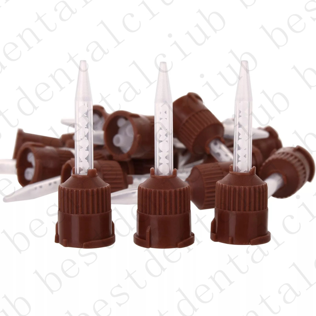 100Pcs Dental HP Mixing Tips For Temporary Cement Impression Material Brown 1:1