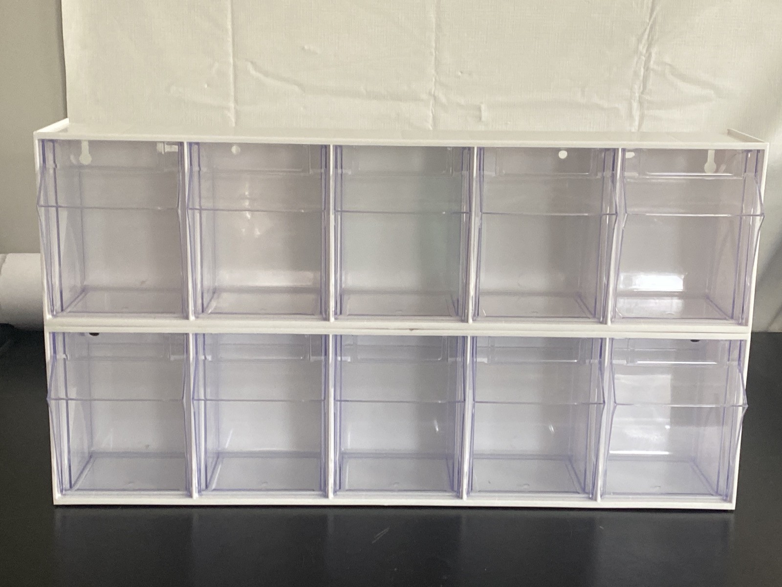 Used (2) QUANTUM 5-Compartment Tip-Out Bin Organizer White 23-3/4” L QTB305
