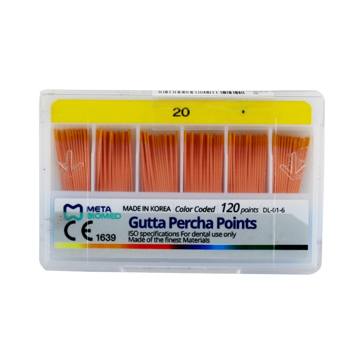 Meta-Biomed Gutta Percha Points .02 Taper Point Hand Rolled All Sizes 120/Box