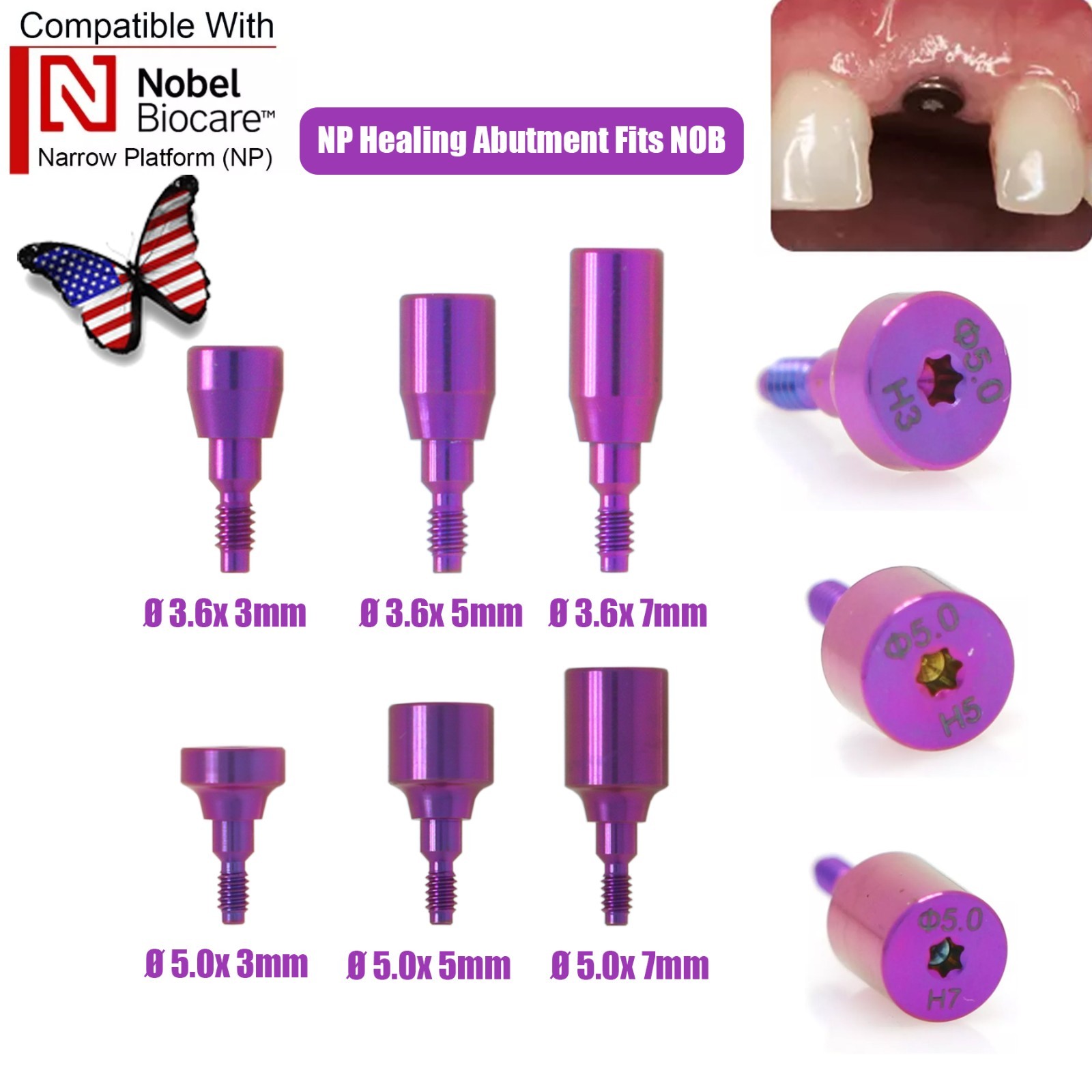 US 5Pc Dental Healing Abutment NP/RP Fit Nobel Biocare Internal Conical Titanium