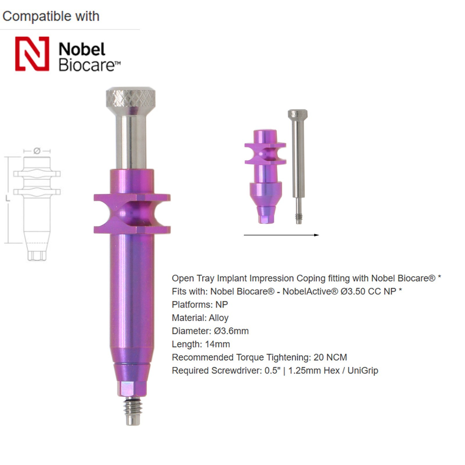 Nobel Biocare Dental impression coping Open Closed tray For NP/RP Conical Conn