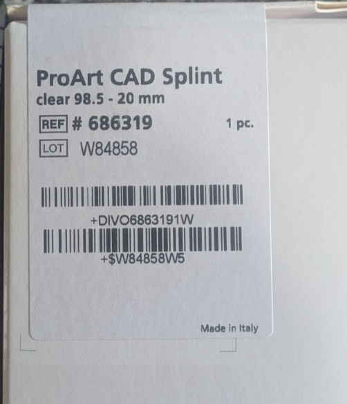 LOT Ivoclar Digital ProArt CAD Splint Clear 20mm 686319 16mm 686318