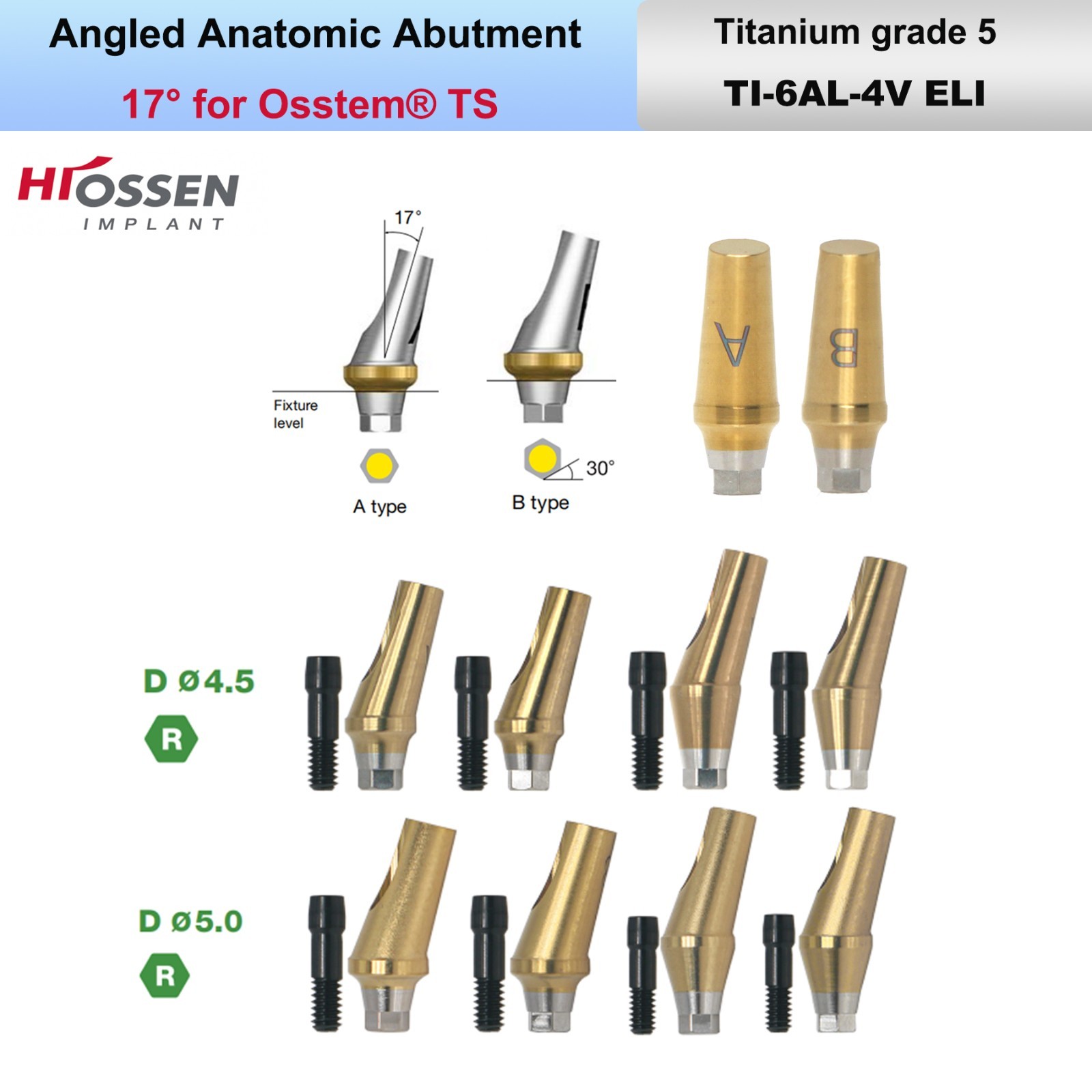Implant Sinus Lift Temporary/Straight Transfer/Angled Abutments Fits Hiossen Oss