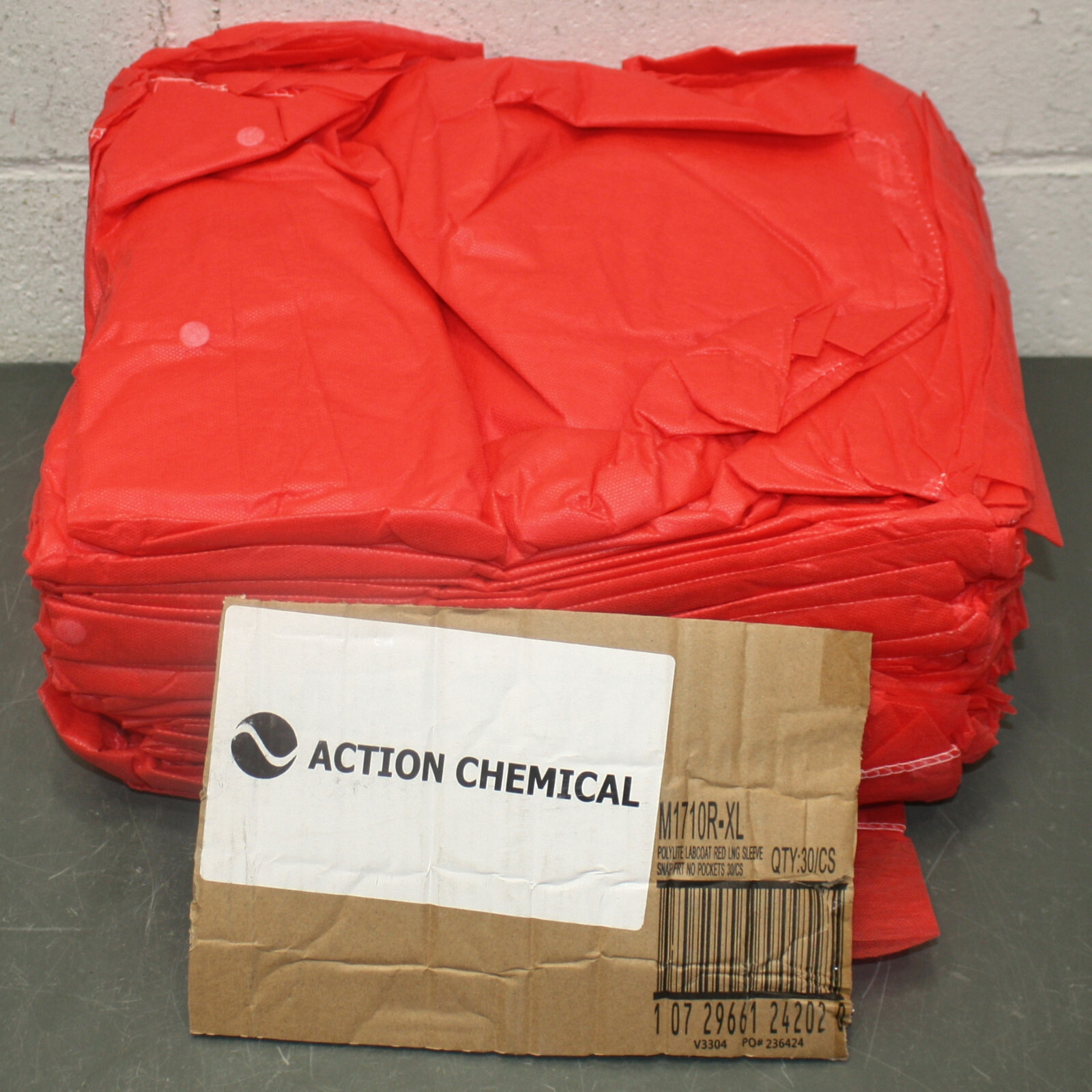 (30) Action Chemical Disposable Lab Coat A-RLC-XL, Size XL / Extra Large, Red