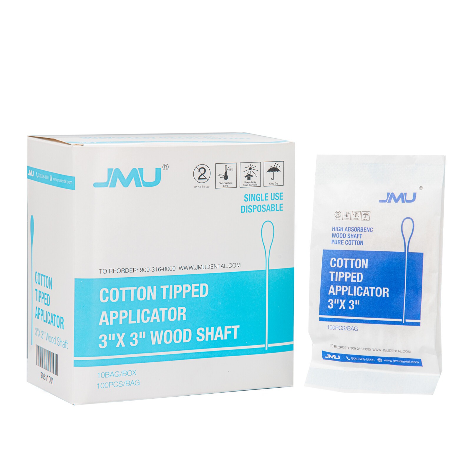5X 1000pcs JMU 3″ Disposable Cotton Tipped Applicator Cotton Swabs
