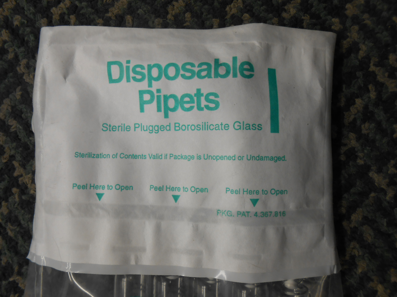 PACK OF 5 KIMBLE 25mL 2/10 STERILE PLUGGED BOROSILICATE GLASS DISPOSABLE PIPETS