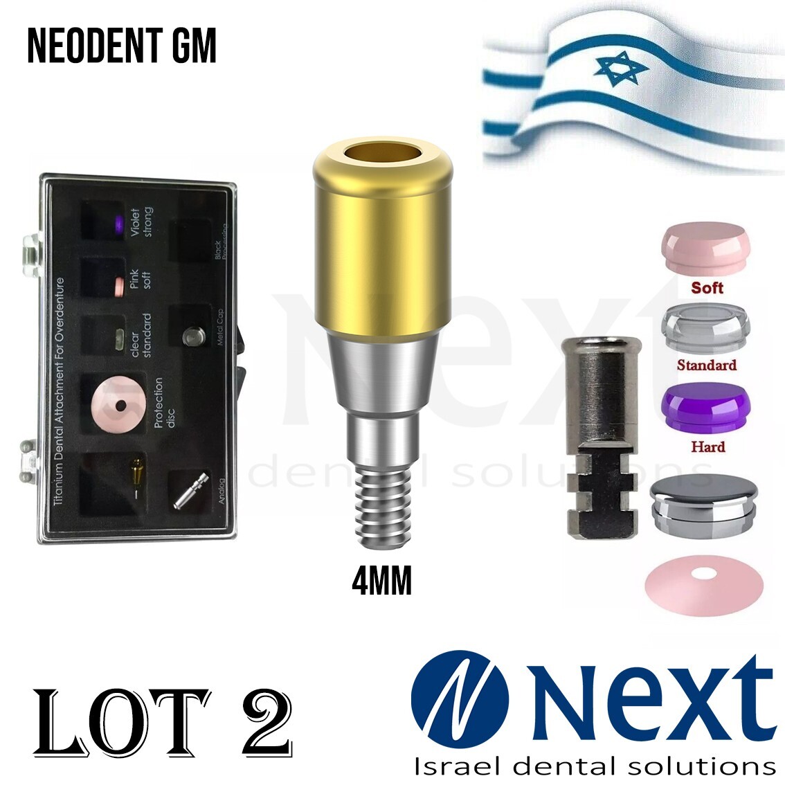 LOTx2 Dental Abutment Flat attachment Neo Dent GM Grand Morse conical 4 mm set