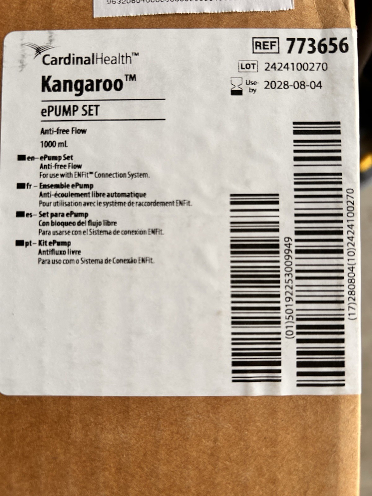 KANGAROO EPUMP Set Anti-Free Flow 1000ML 773656 Case Of 30 New