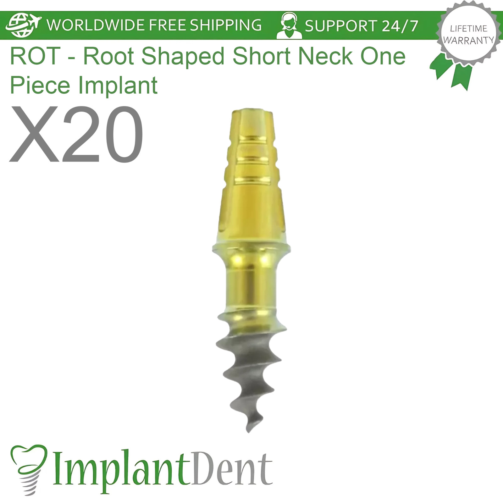 20x Root Shaped Compressive Short Neck Dental One Piece Fixture Dentistry Lab