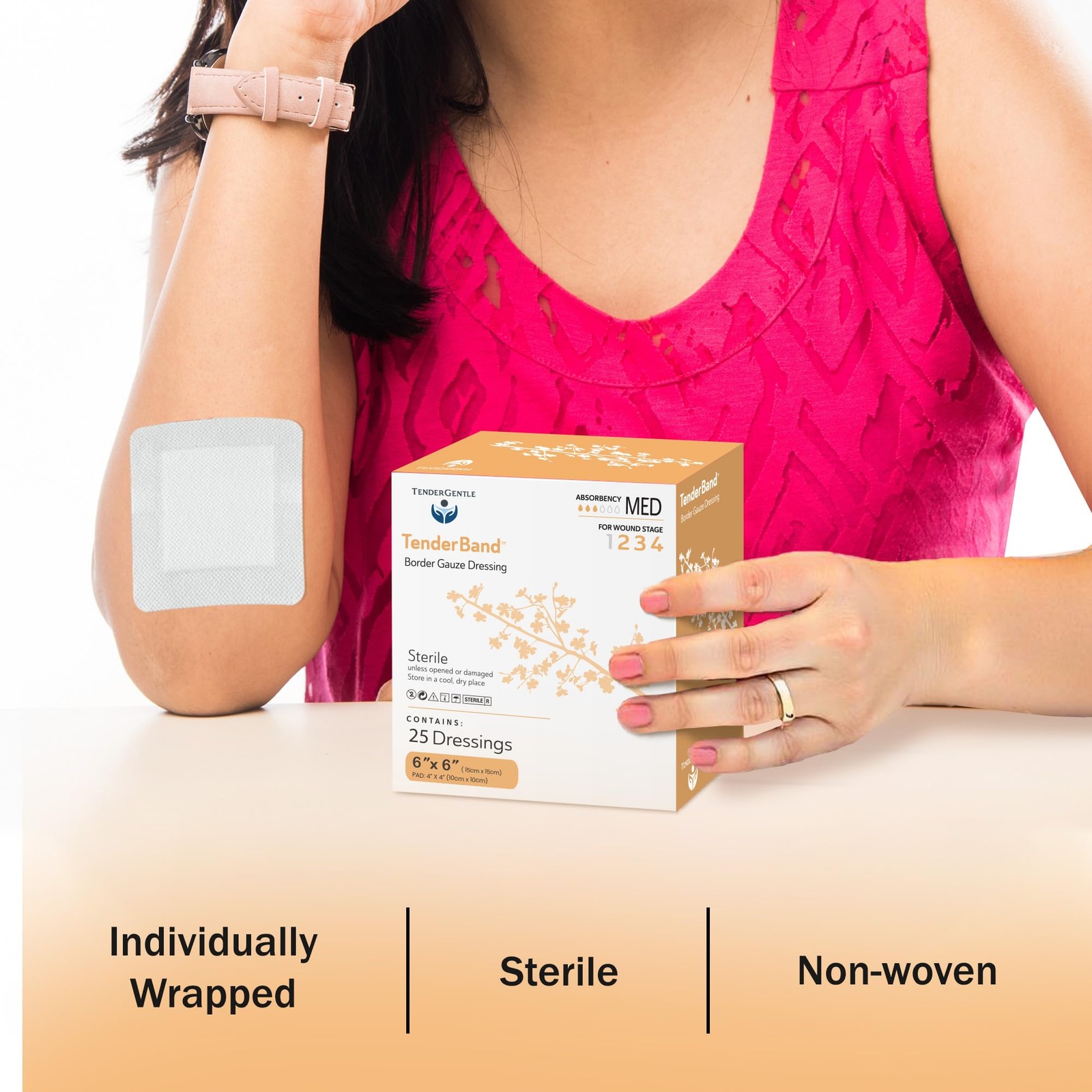 Bordered Gauze Island Dressing 6×6-25 Large Adhesive Bandages for 6×6 Inch