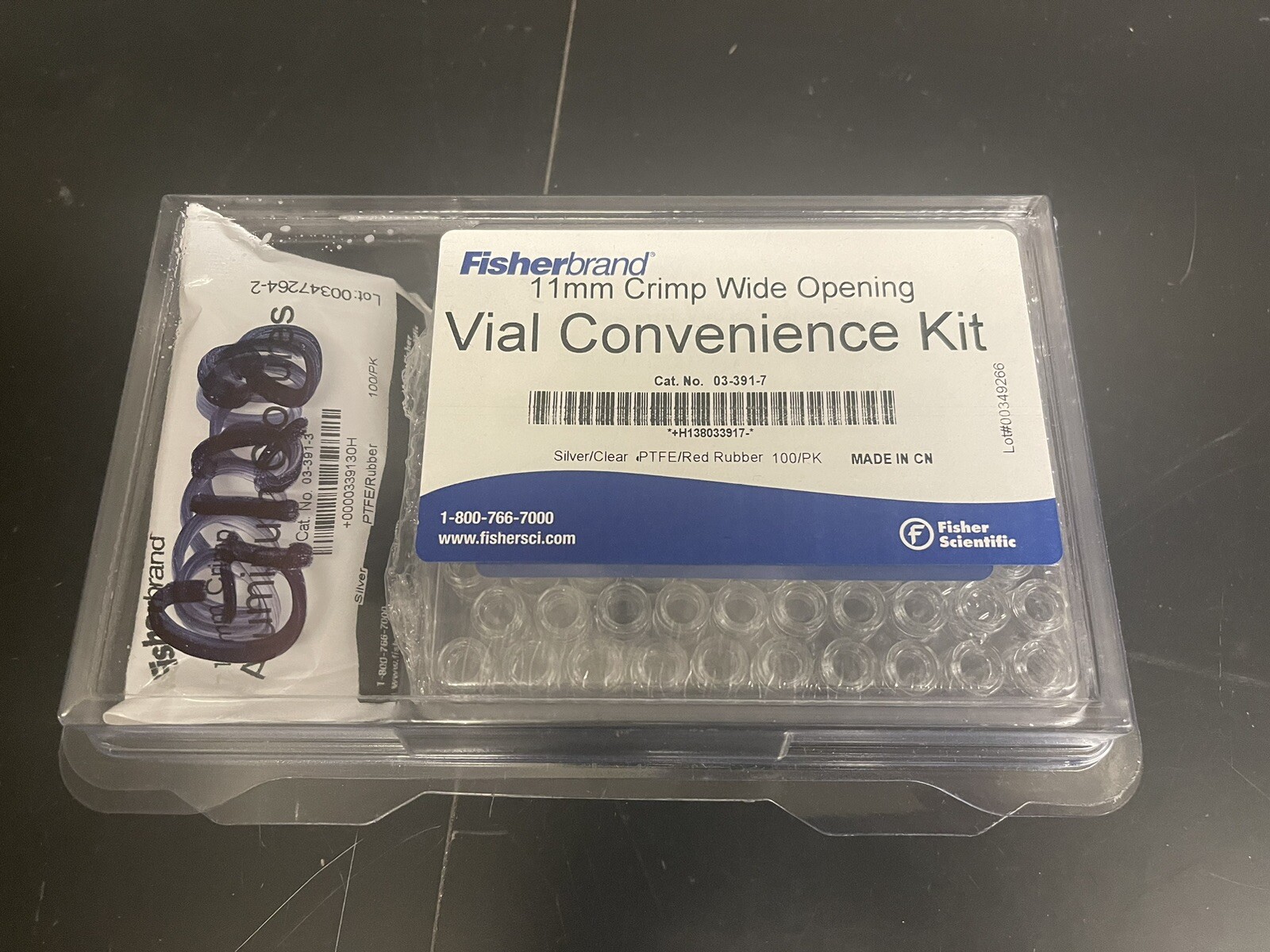 New! Fisher Scientific 11MM Unassembled Vial And Crimp Wide Convenience Kit.
