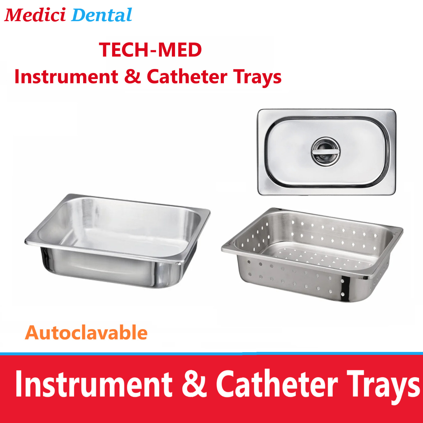 TECH-MED Stainless Steel Deep Perforated Instrument Trays 12.59″ x 10.23″ x 2.56