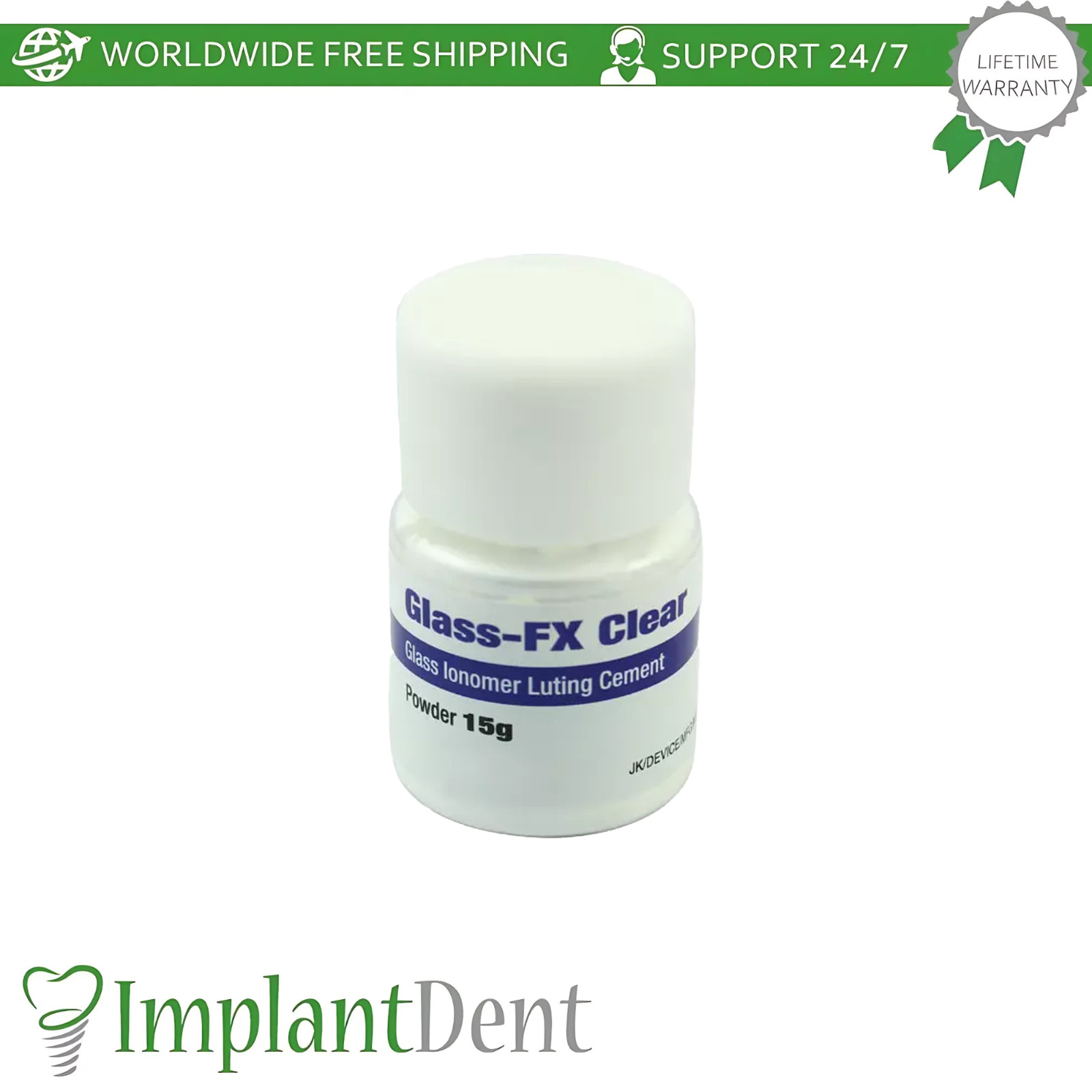 Dental Glass FX Clear Permanent Cement Transparent 15g Powder & 10ml Liquid