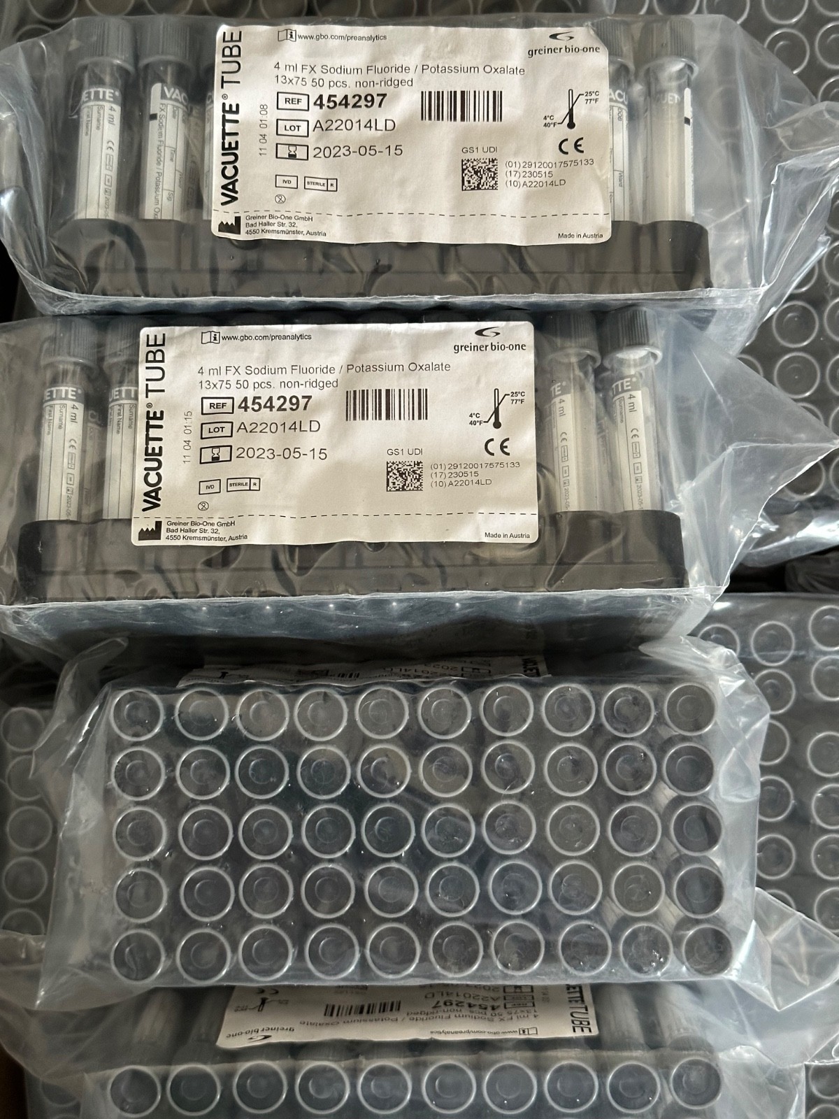 500x Vacuette 454297 4ml FX Sodium Flouride / Potassium Oxalate Tubes Empty 2023