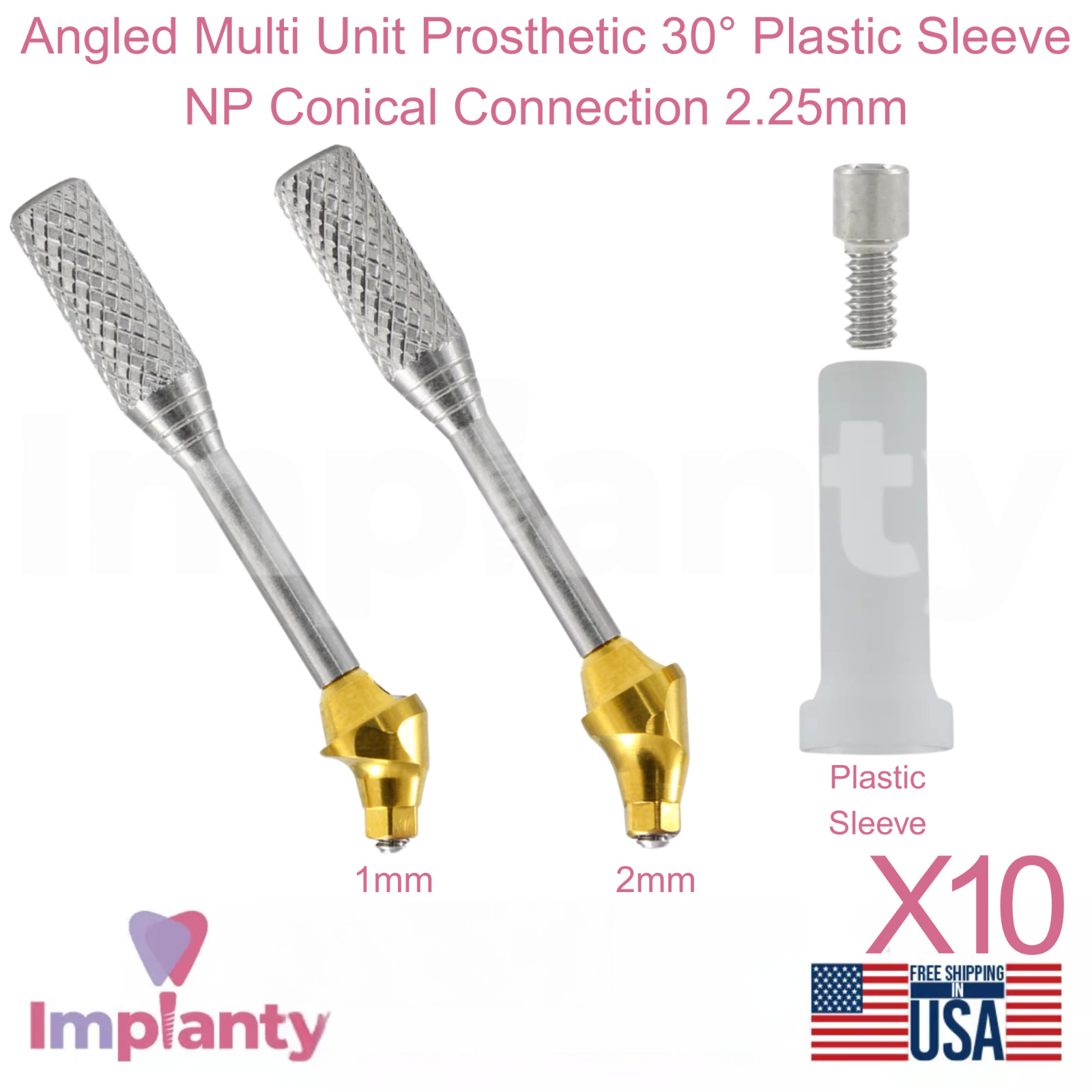 10x Angled Multi Unit Prosthetic 30° Plastic Sleeve NP Conical Connection 2.25mm