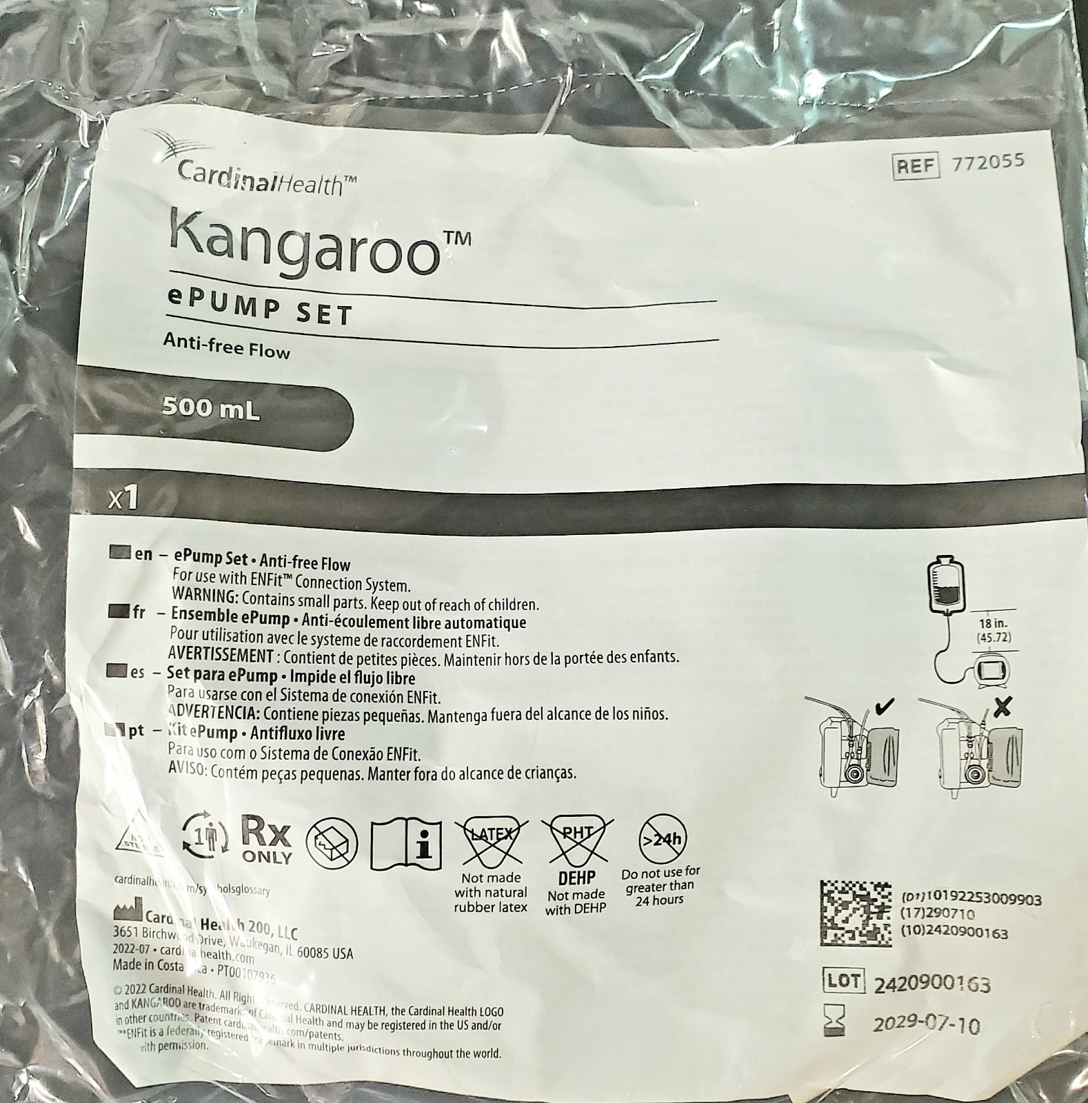Sealed Box of 30 Joey Pump Feeding Bags (Joey Pump Set)(500mL) REF 762055-772055