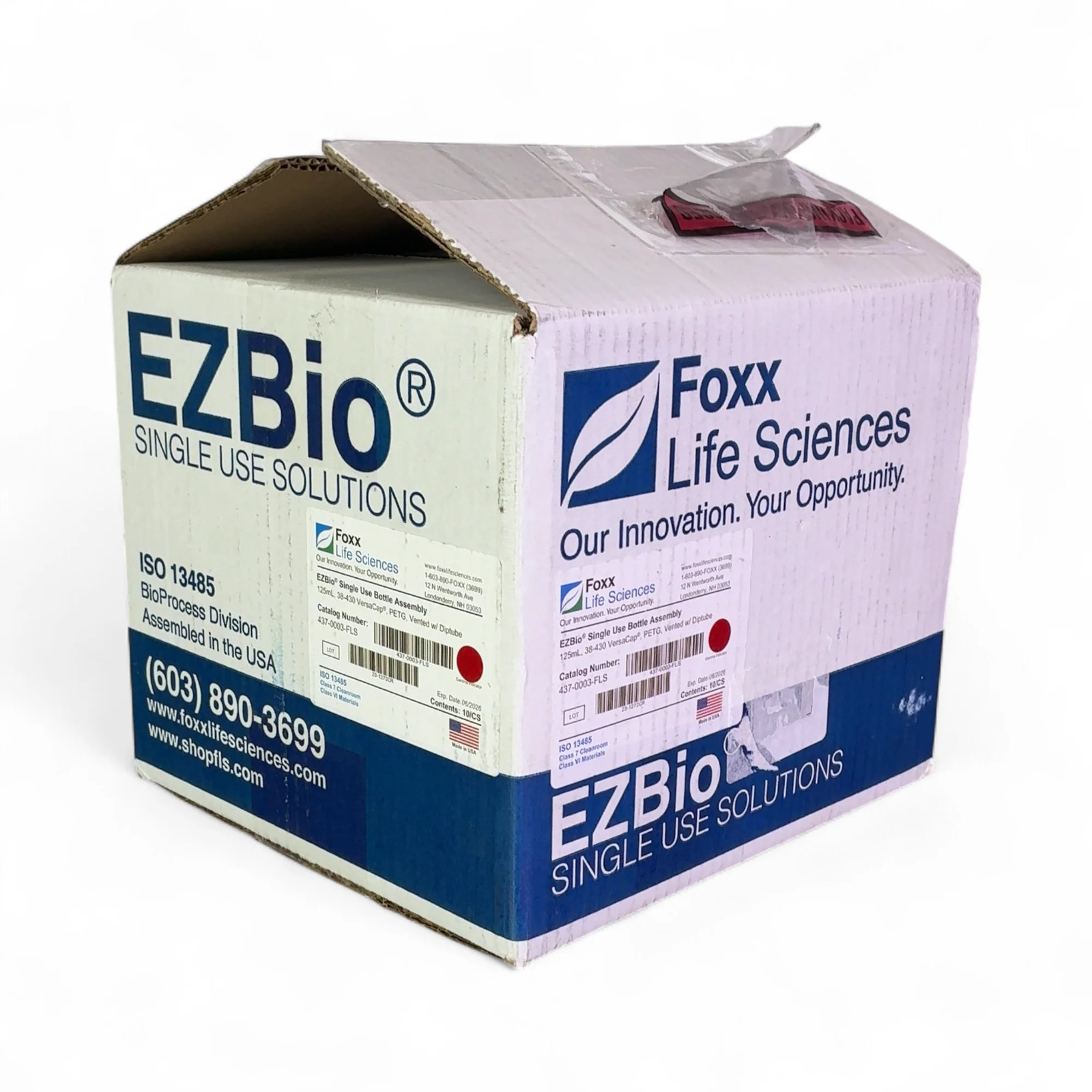Foxx Life Sciences 437-0003-FLS EZBio Single Use Bottle Assy 125mL NEW OPEN BOX
