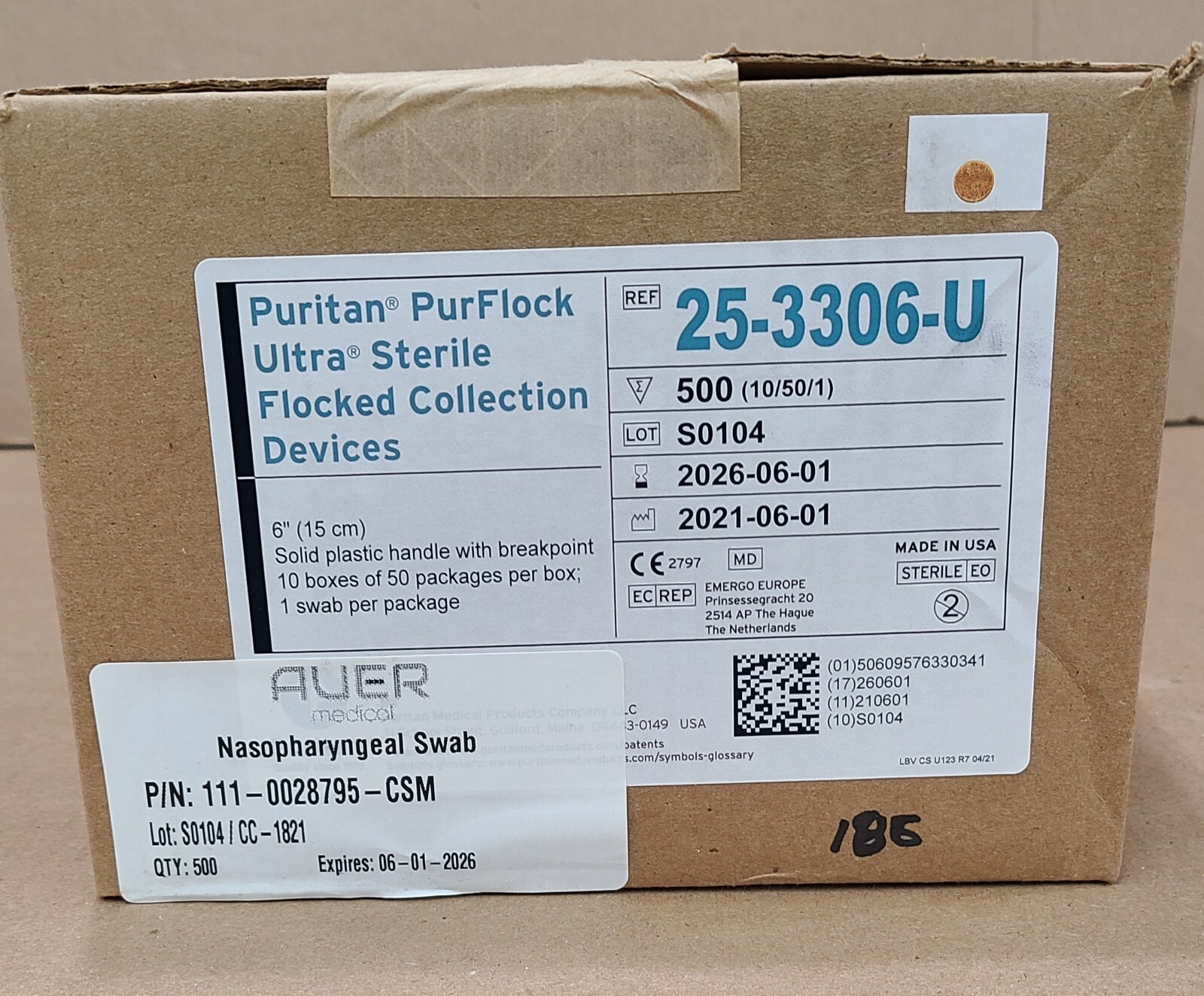 Puritan PurFlock Ultra 6″ Sterile Flock Swabs 80mm Break Case of 500 # 25-3306-U