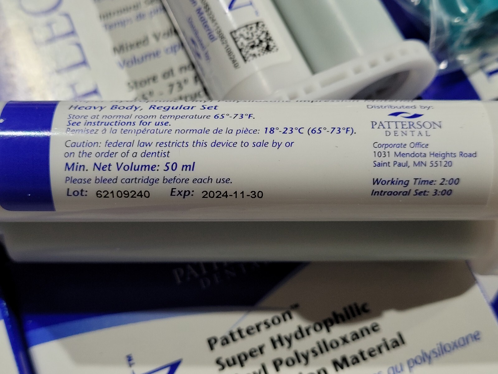 Patterson Heavy Body Regular Set Dental Impression Material VPS 2 x 50ML QTY 54