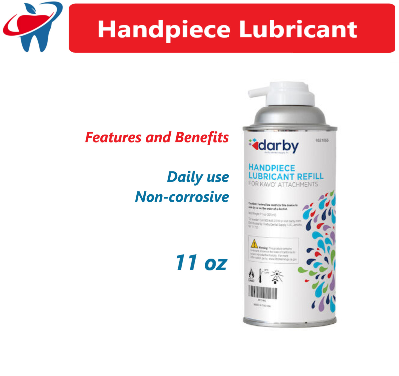 Dental Once-a-day Spray Handpiece Lubricant & Cleaner w/KaVo Attachment, 11 oz