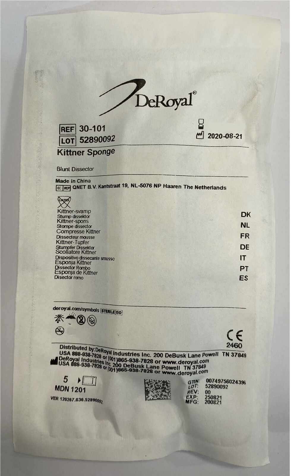 *1-Pack* DeRoyal Kittner Sponge Blunt Dissector Sterile 30-101