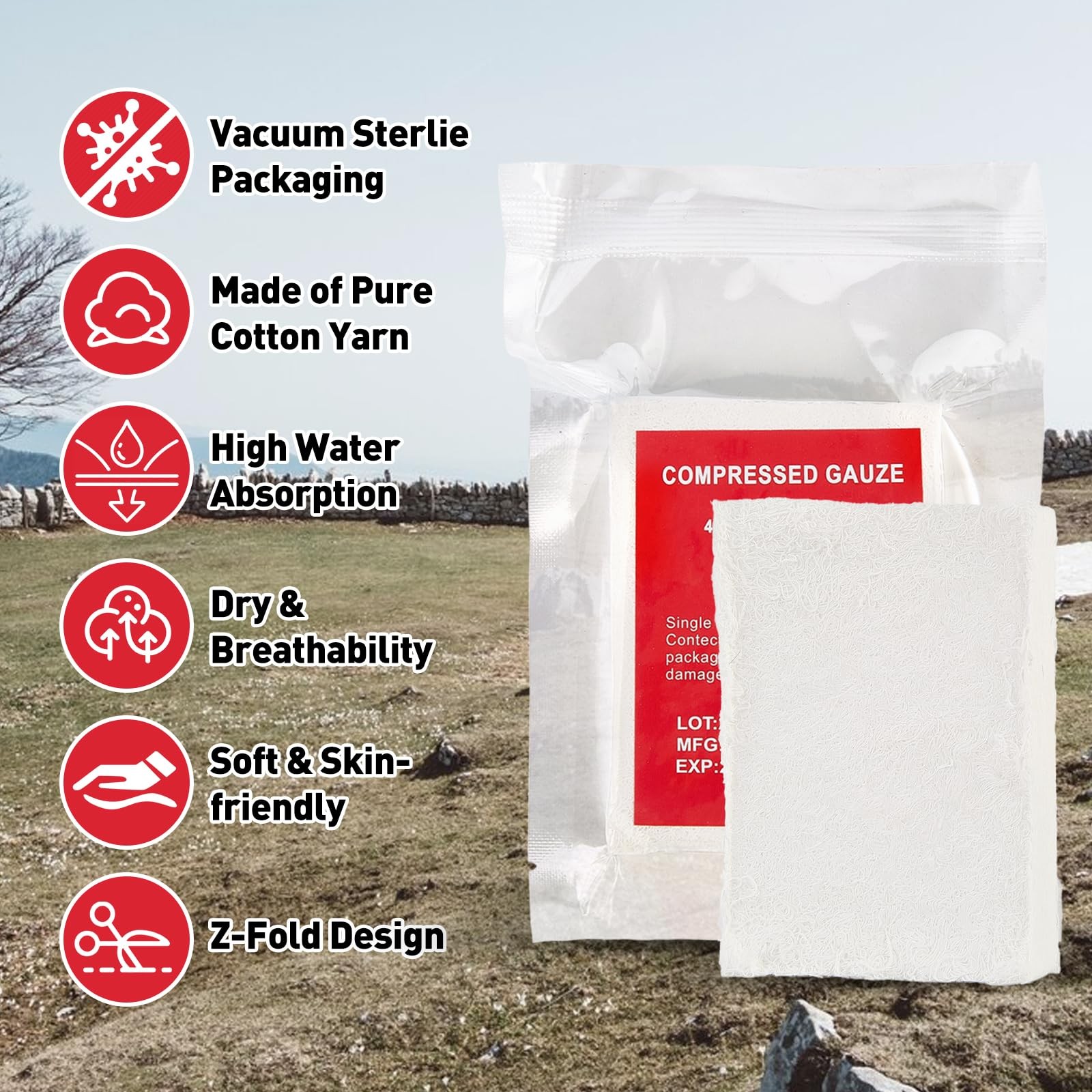 Quick Blood Clotting Emergency Gauze 3″ x 145″ (2 4 Count (Pack of 1), White
