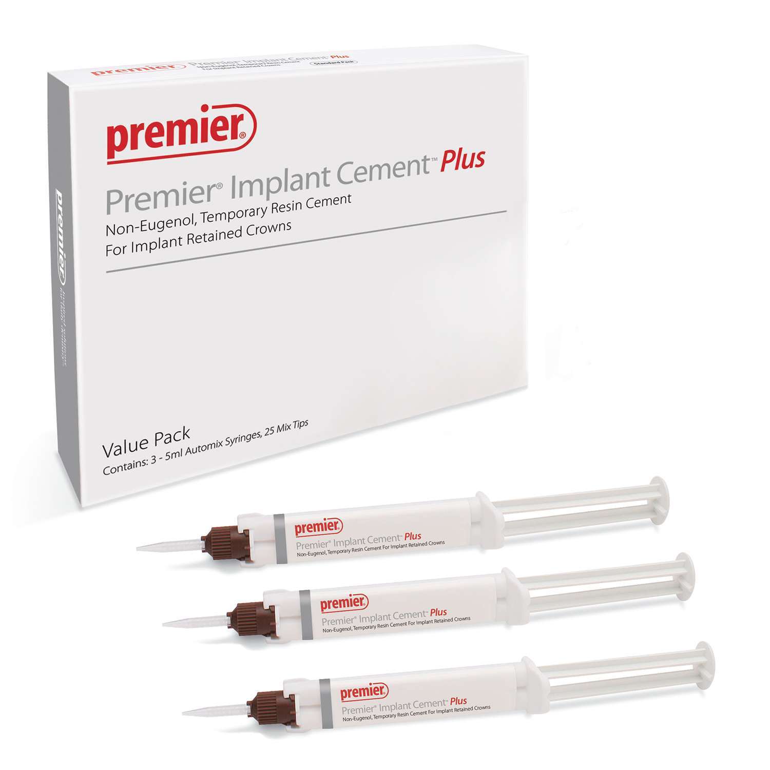 Premier Implant Cement Plus Value Pack, White, 3 – 5 ml Syringes, 25