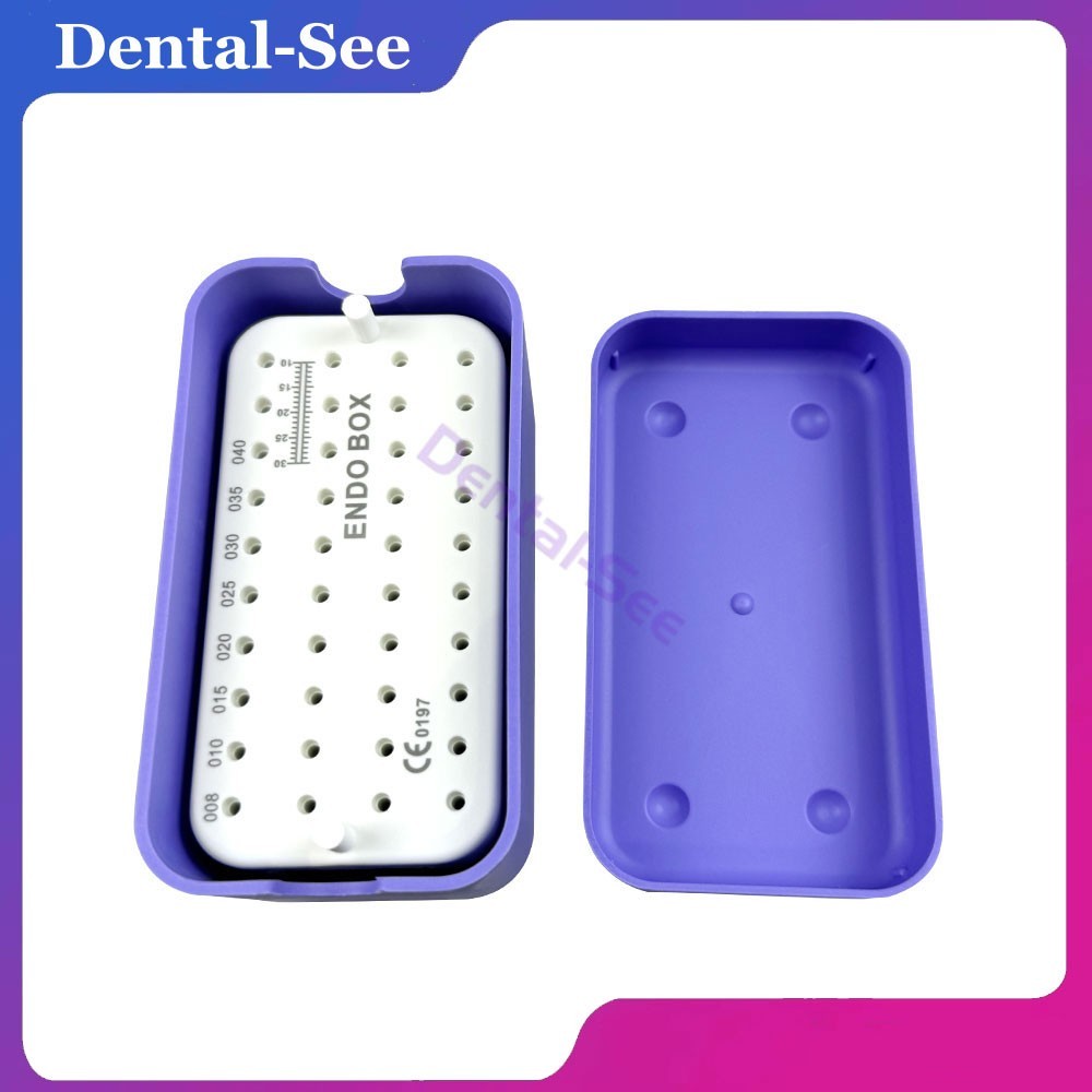 40 Holes Dental Endo Files Bur holder Sterilization Box With Ruler Autoclave