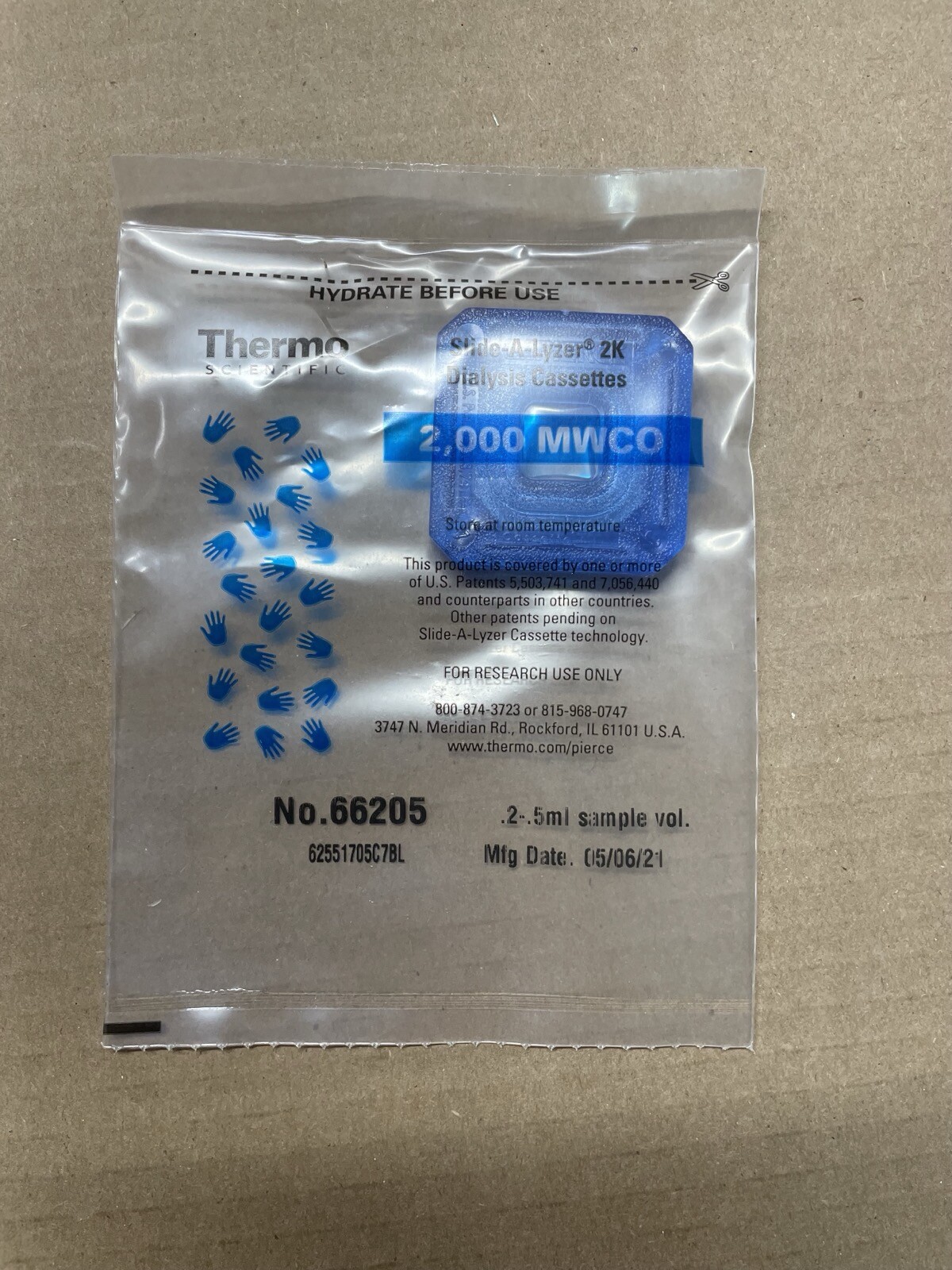 Pierce Thermo Slide-A-Lyzer Dialysis Cassette, 10k MWCO, 12-30 mL, #66205, 10 pk