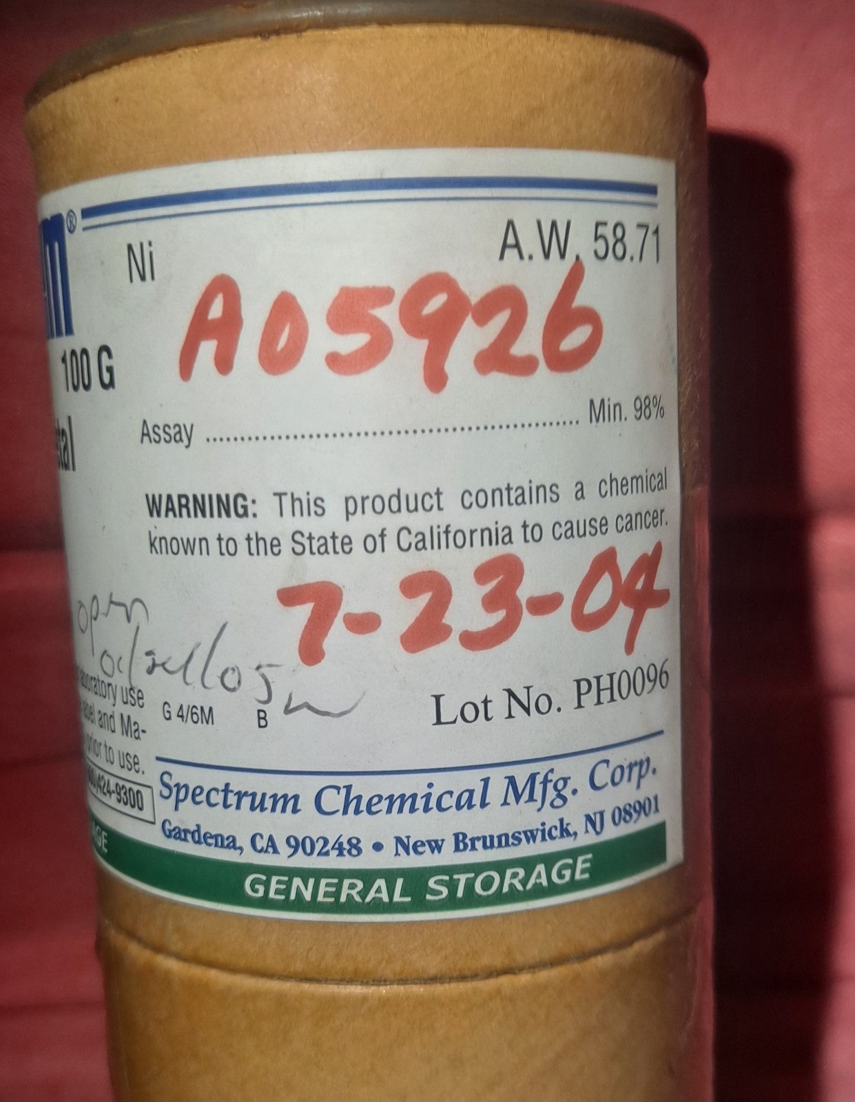 Spectrum Chemical Mfg. Co. ● 100g of Pure Nickel Metal Foil in Original Packag