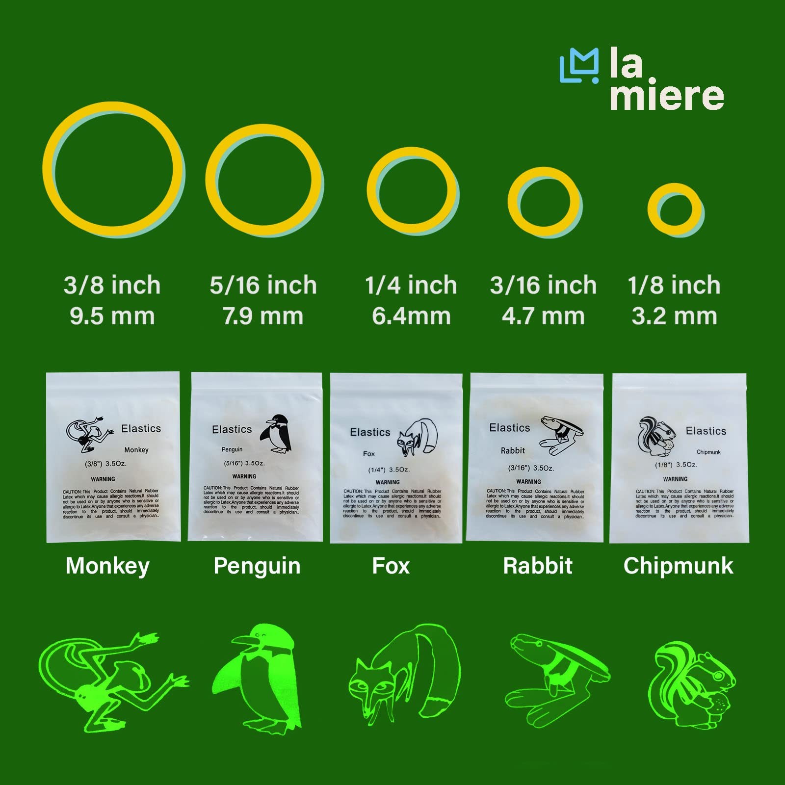LA MIERE 400 pack Orthodontic Elastics Dental 1/4” (6.4mm), Heavy, 6.5 Oz