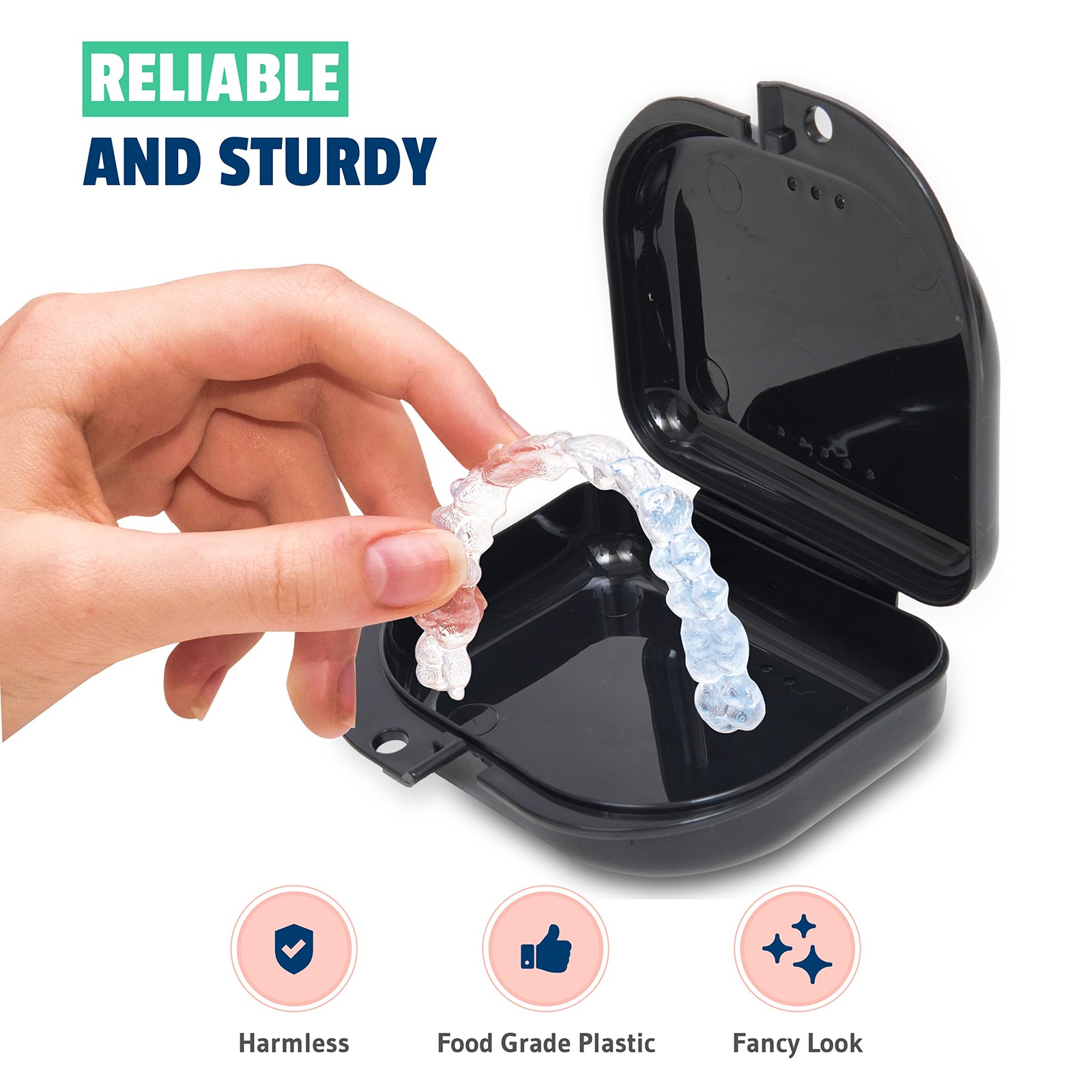 Retainer Case – Pack of 2 – Odorless Mouth Guard Set 2, Black