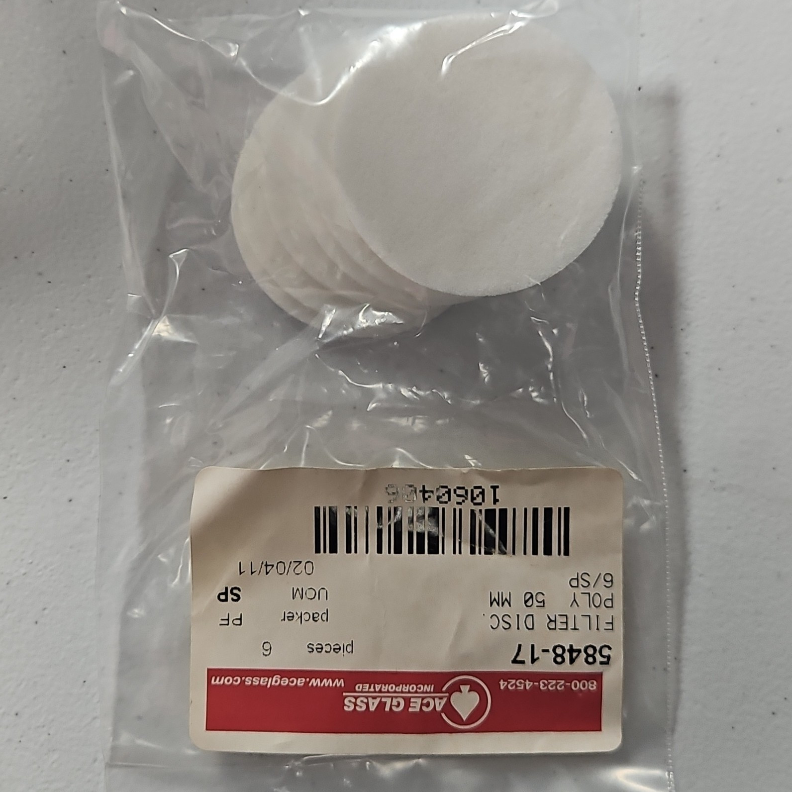 Ace Glass 5848-17 Filter Disc Poly 50 mm Pack of 6 for Physical/Medical Labs