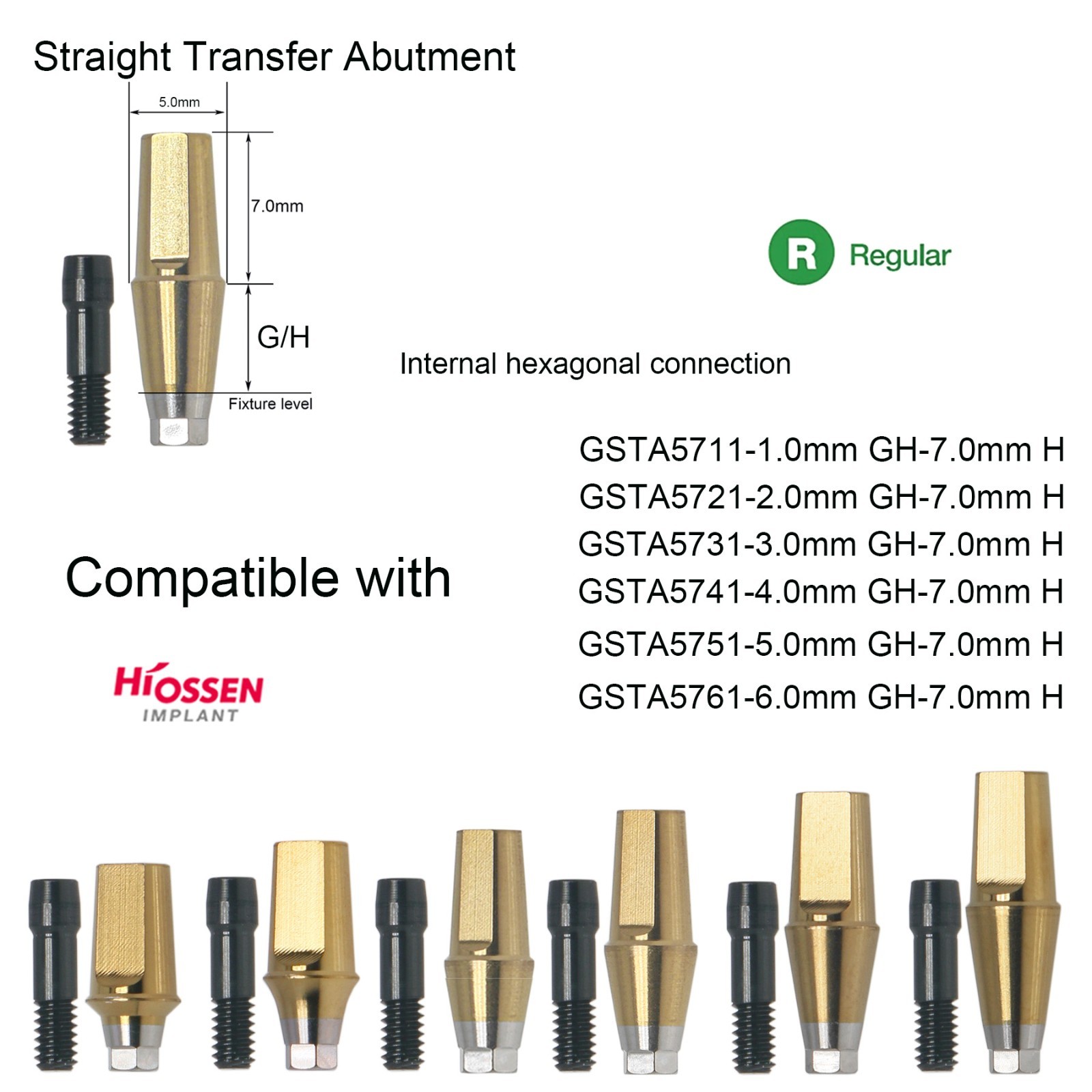 Dental Straight Transfer Abutment TI Compatible with Osstem Hiossen Mini/Regular