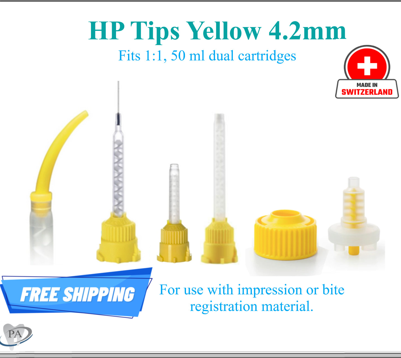 Dental Mixing Tips HP Yellow Impression HP Tips Yellow 4.2mm T-Mixer Mixing Tip