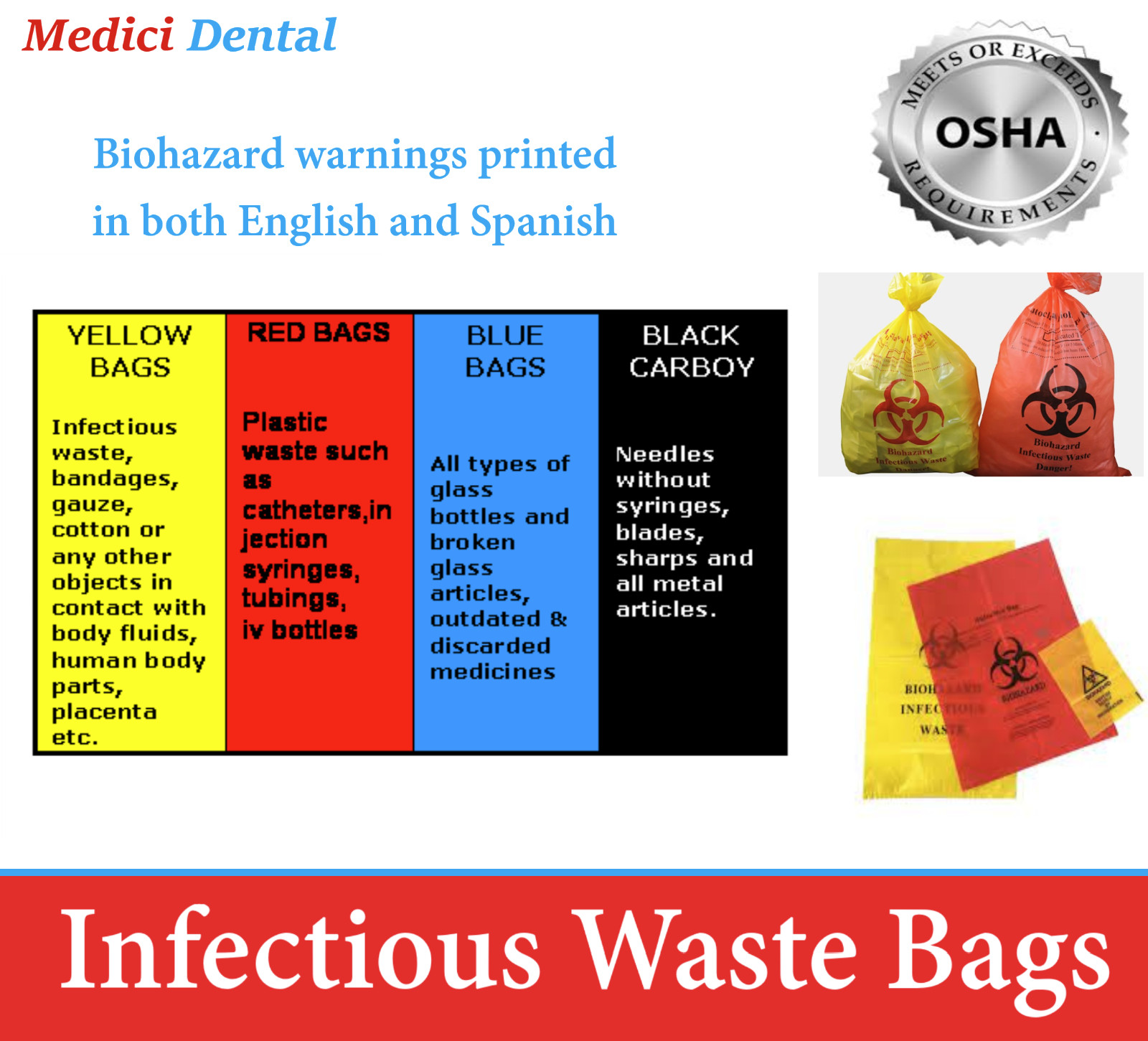 BIOHAZARD Infectious Waste Bags Red Adhesive Bag, Meets OSHA requirement
