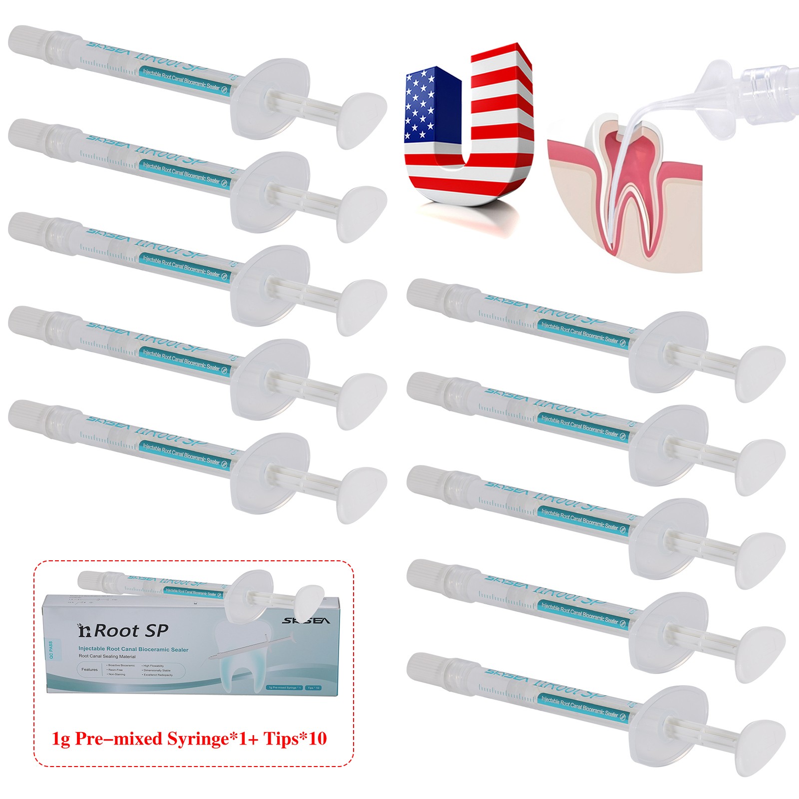 10Packs Dental Endo Materials Injectable Root Canal Bioceramic Sealer 1g Syringe